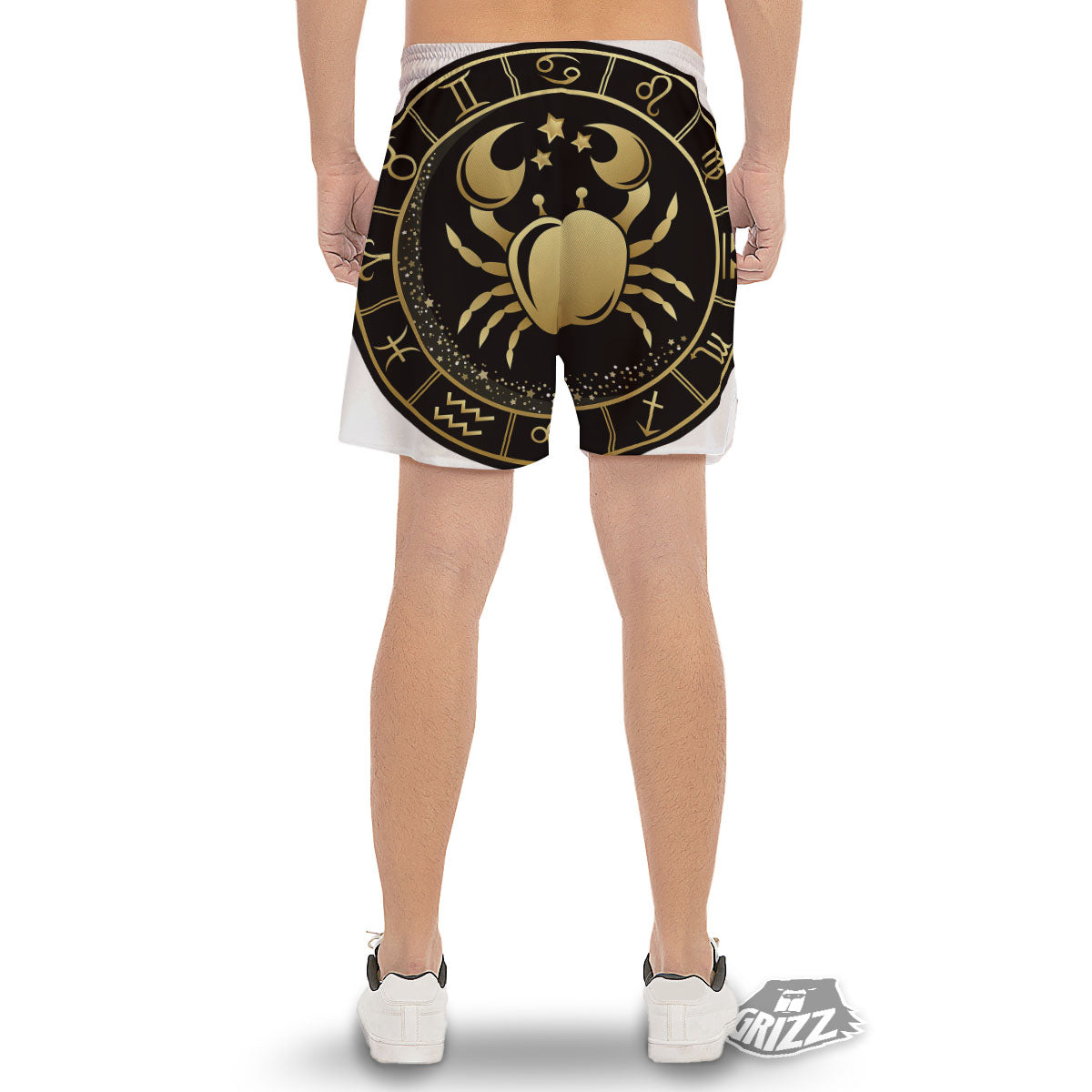 Cancer Sign Black And Gold Print Men's Gym Shorts-grizzshop