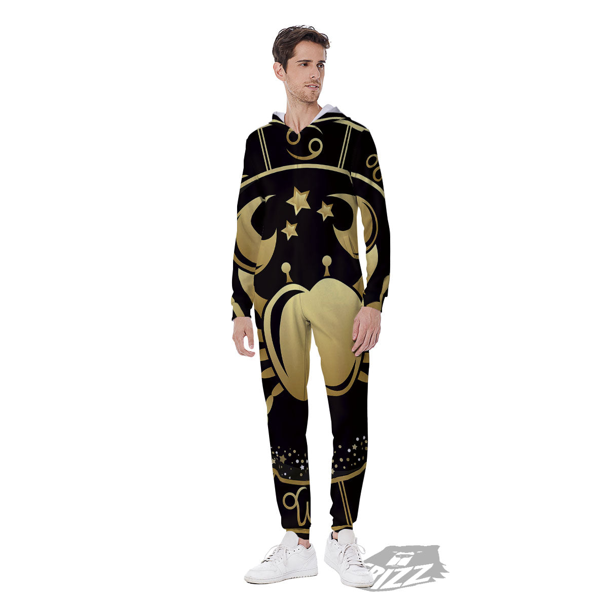 Cancer Sign Black And Gold Print Men's Jumpsuit-grizzshop