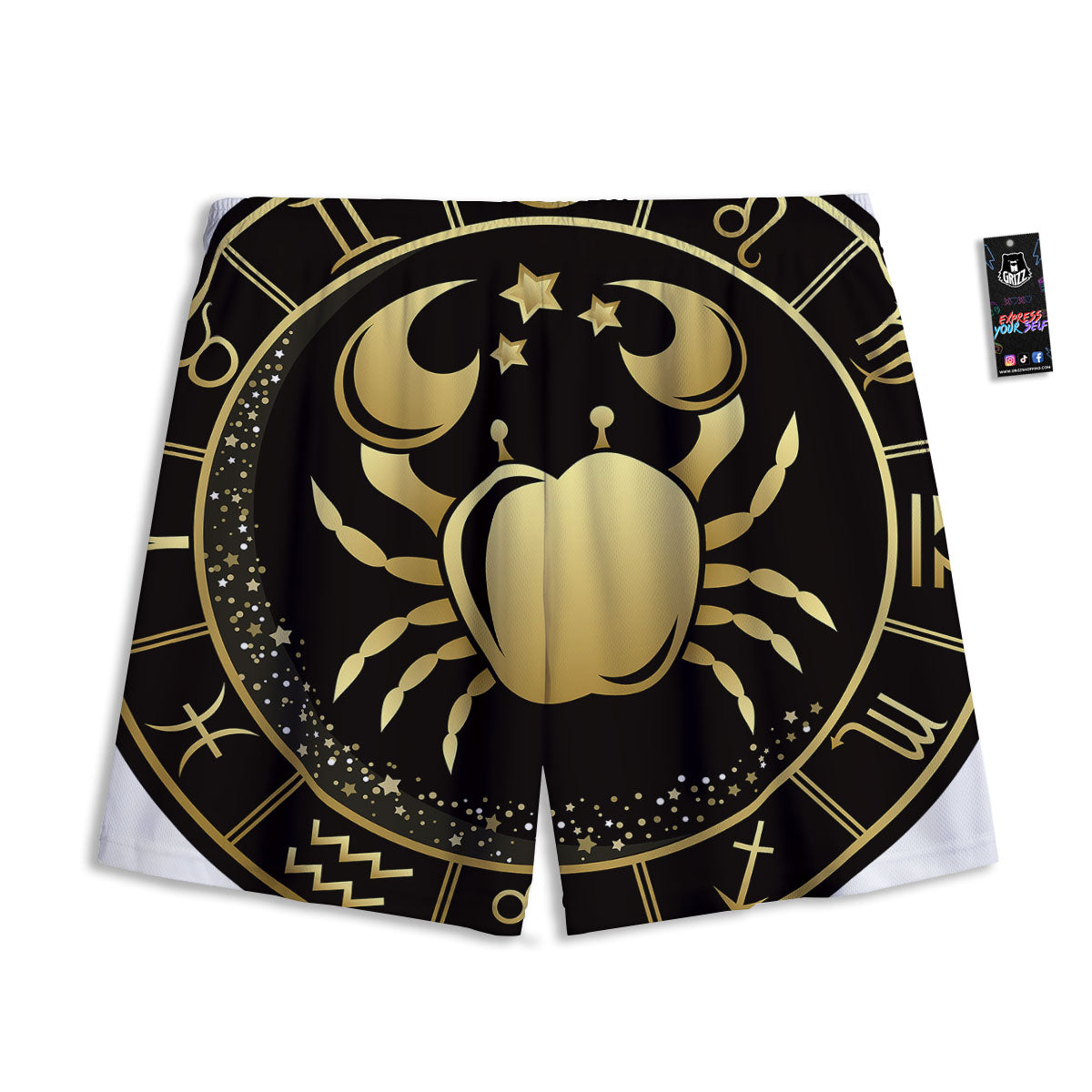 Cancer Sign Black And Gold Print Mesh Shorts