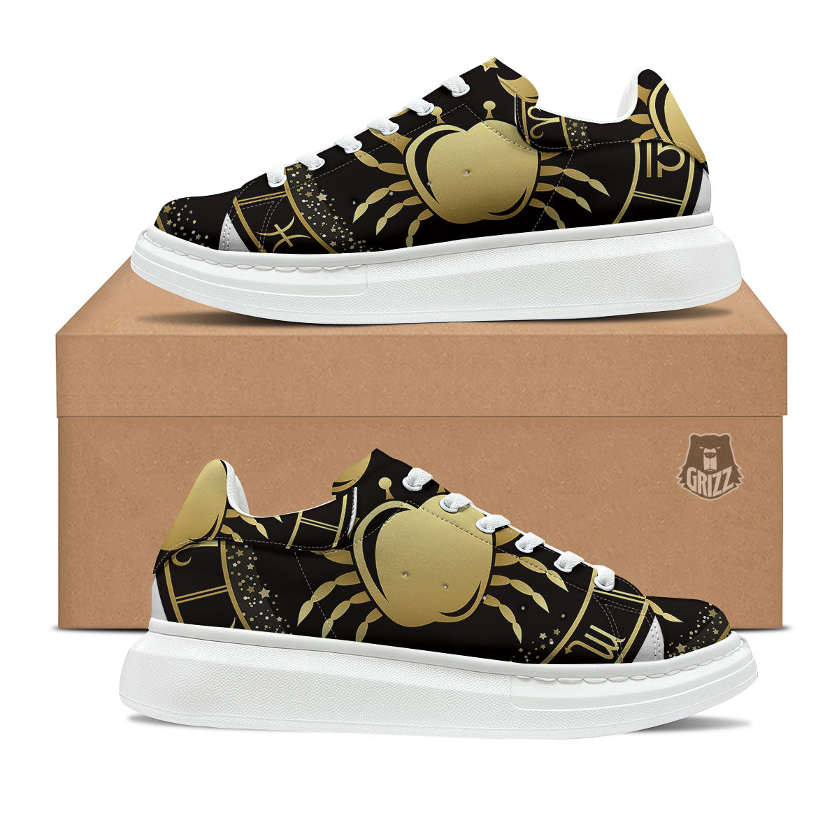 Cancer Sign Black And Gold Print Platform Shoes-grizzshop