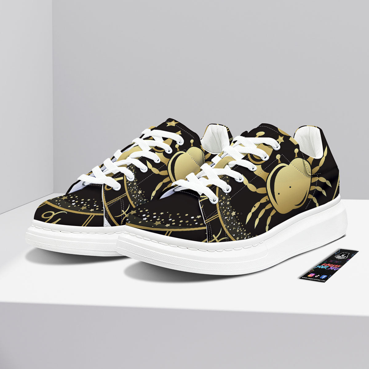 Cancer Sign Black And Gold Print Platform Shoes-grizzshop