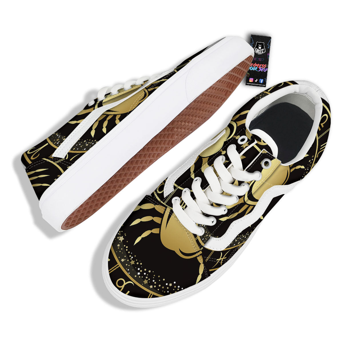 Cancer Sign Black And Gold Print Skate Shoes-grizzshop