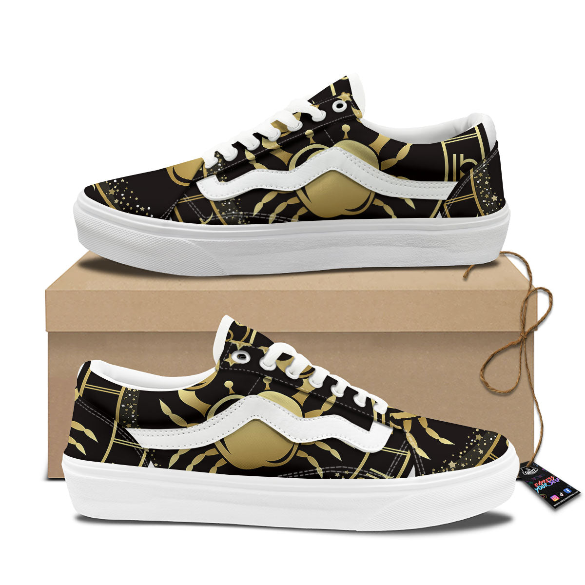 Cancer Sign Black And Gold Print Skate Shoes-grizzshop