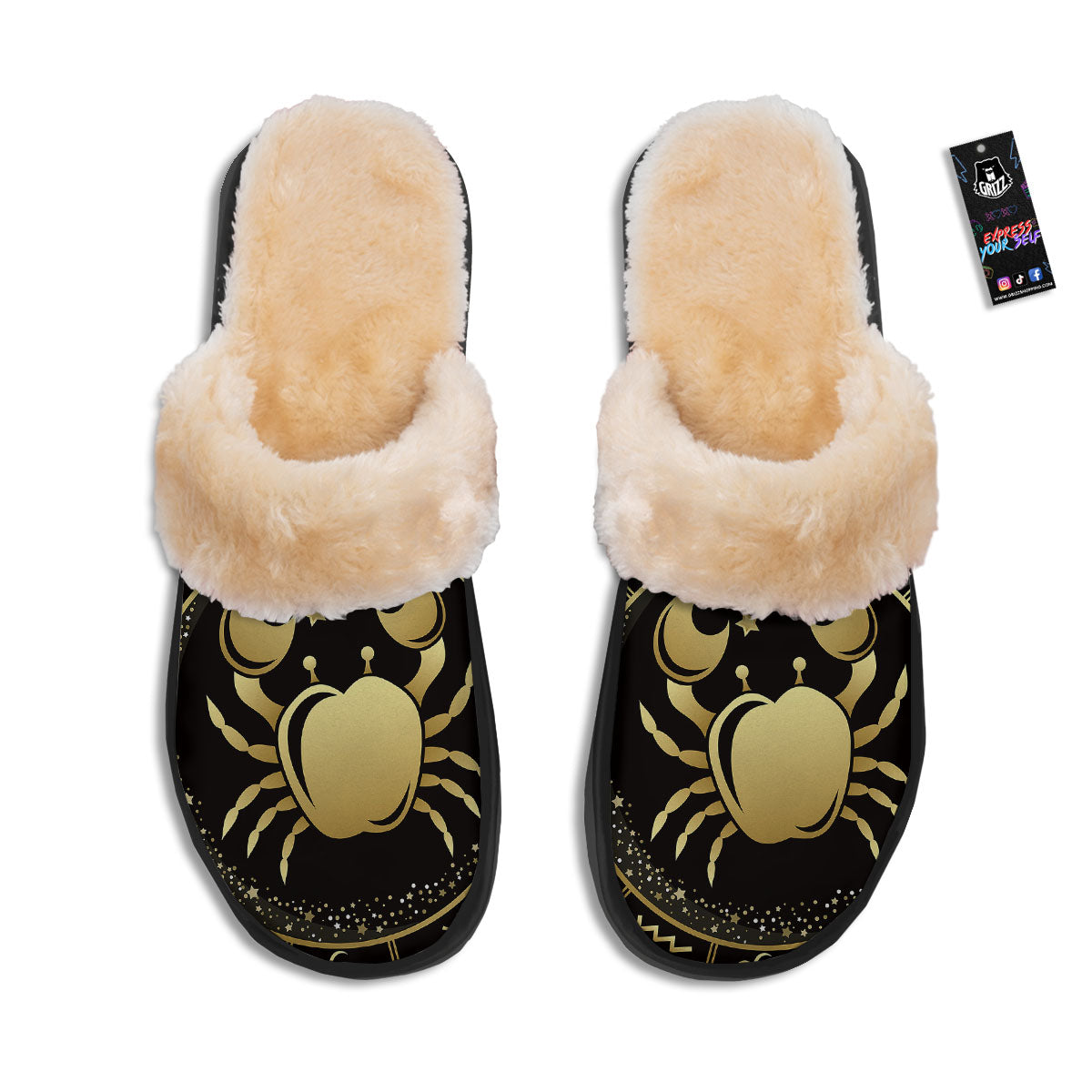 Cancer Sign Black And Gold Print Slippers-grizzshop