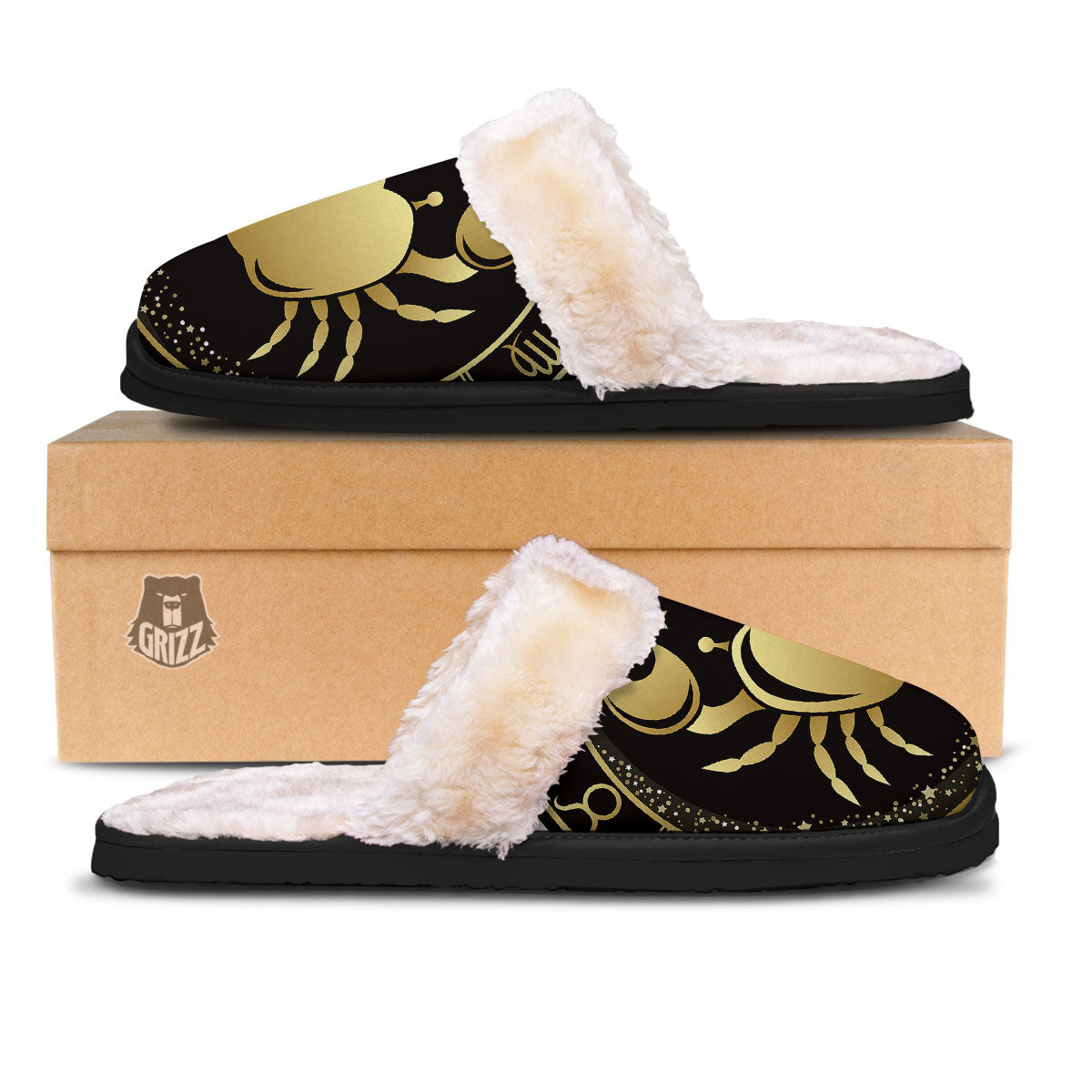 Cancer Sign Black And Gold Print Slippers-grizzshop