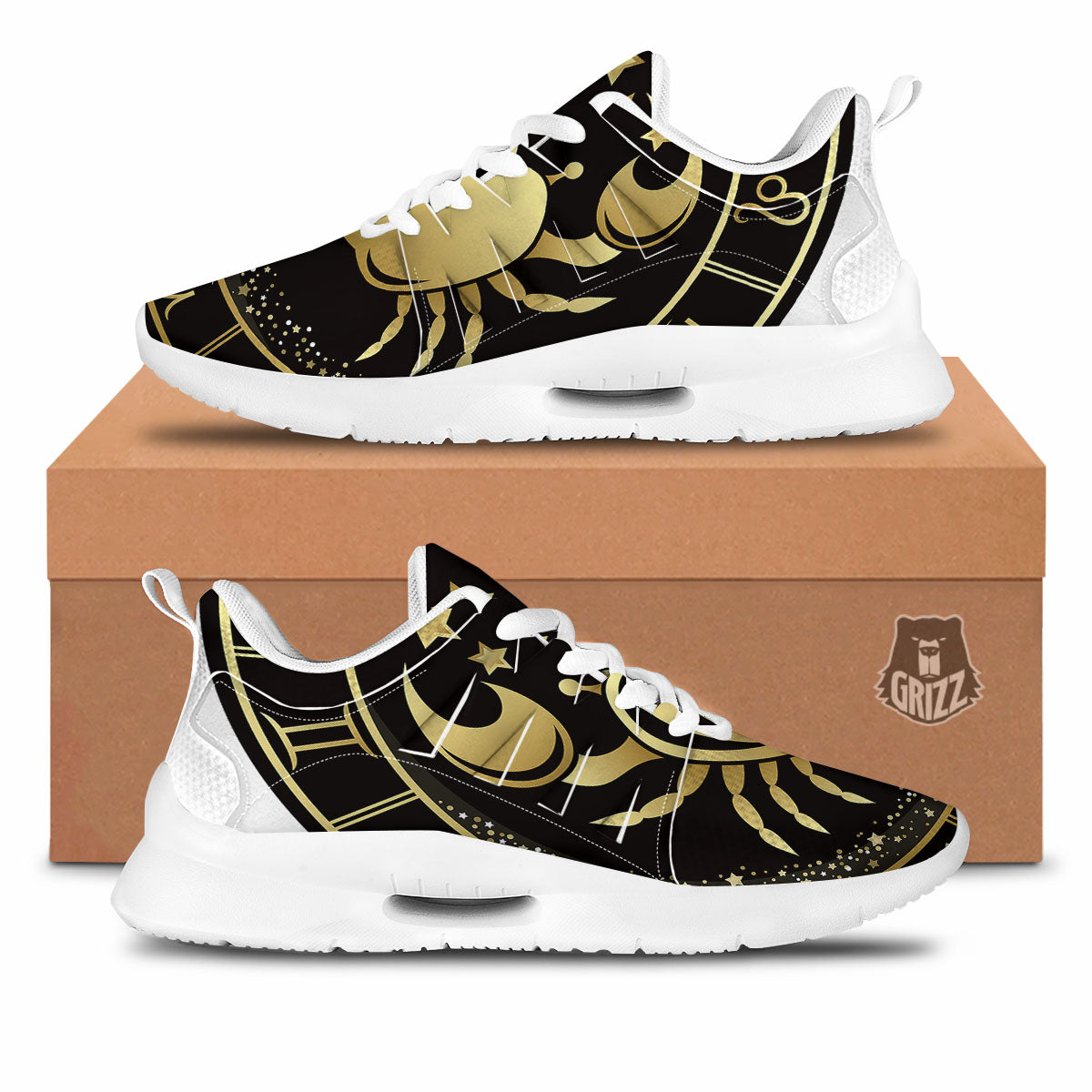 Cancer Sign Black And Gold Print Tennis Shoes-grizzshop
