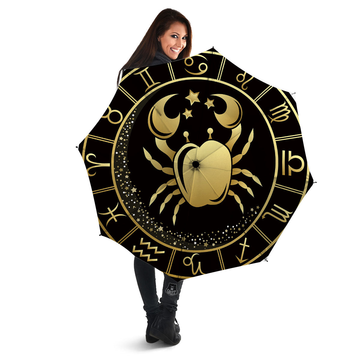 Cancer Sign Black And Gold Print Umbrella-grizzshop