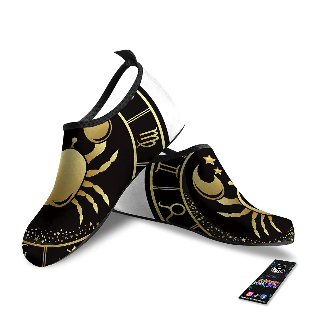 Cancer Sign Black And Gold Print Water Shoes-grizzshop