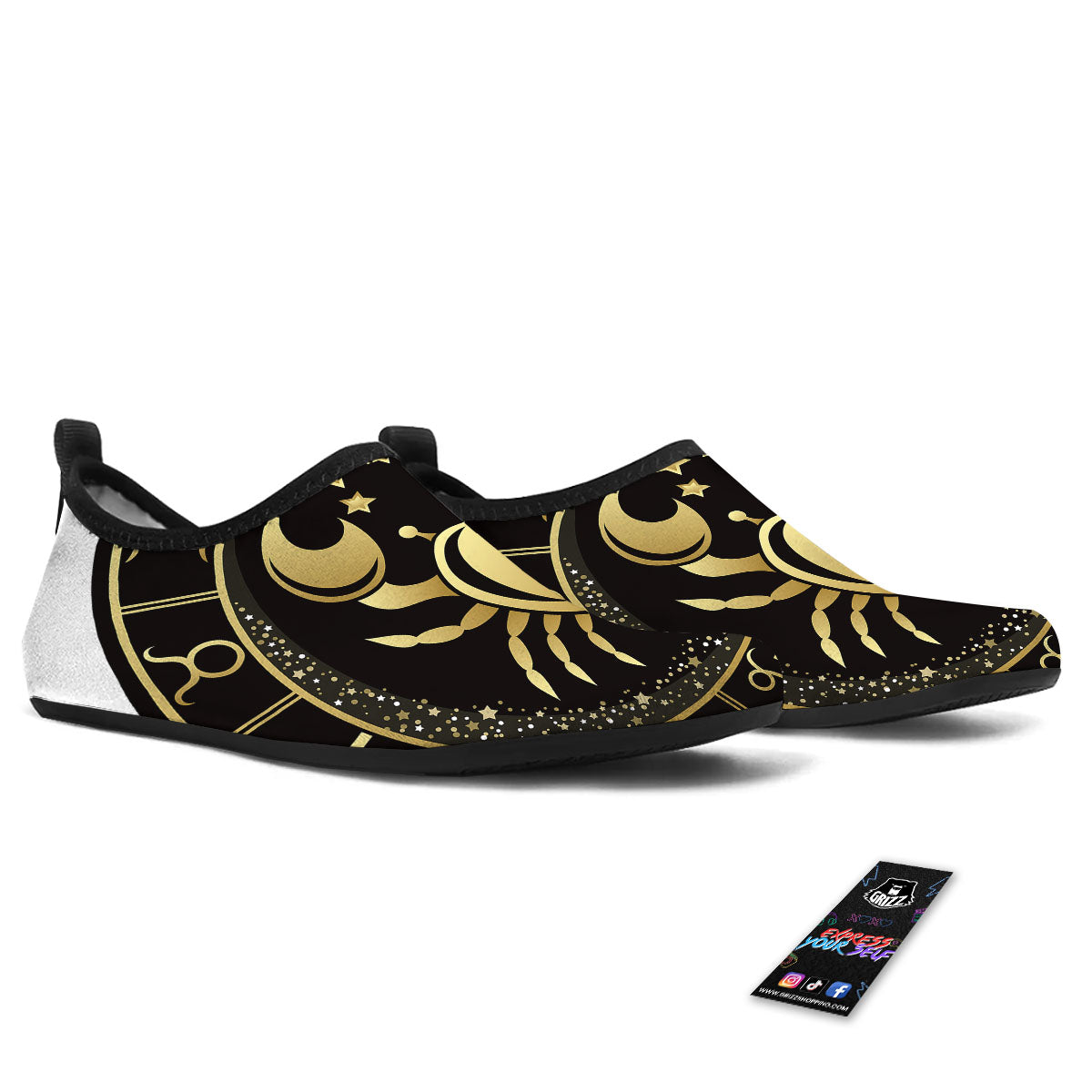 Cancer Sign Black And Gold Print Water Shoes-grizzshop