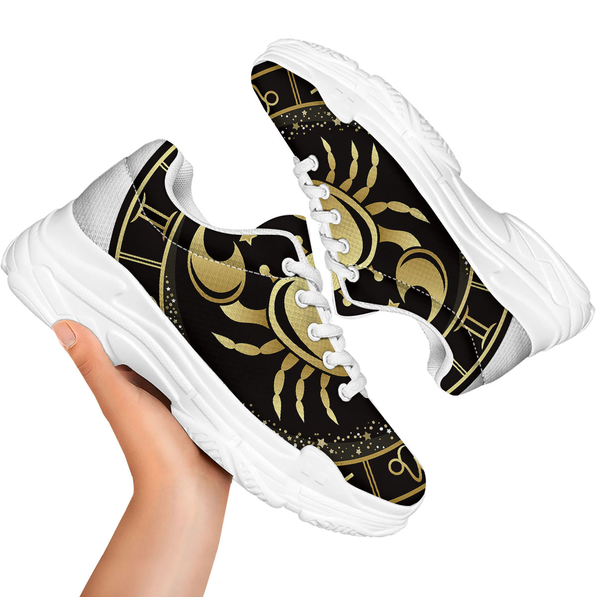 Cancer Sign Black And Gold Print White Chunky Shoes-grizzshop