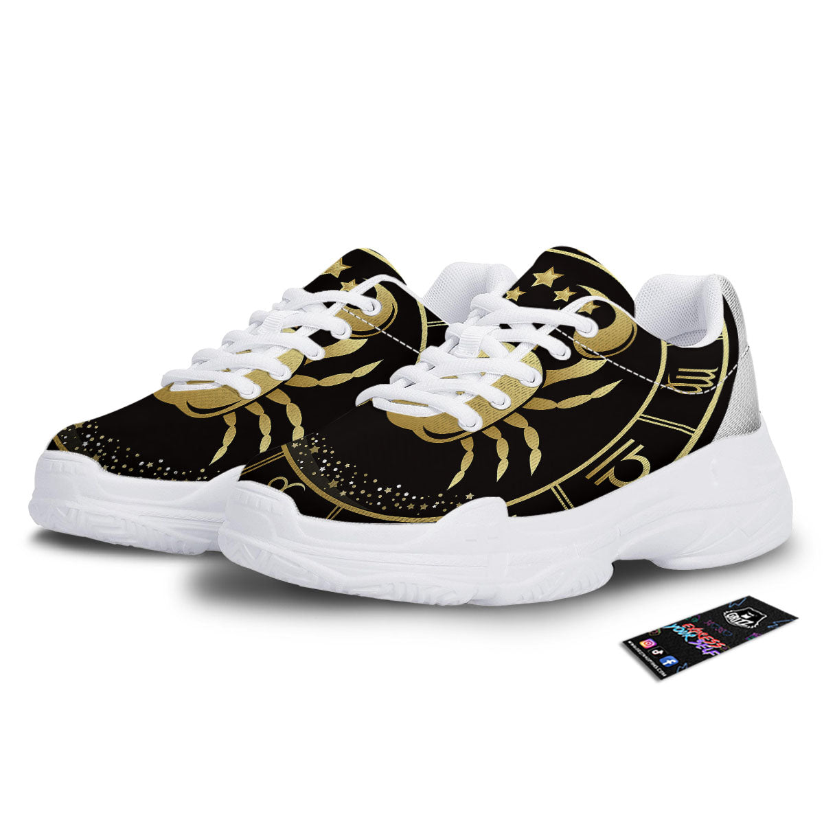 Cancer Sign Black And Gold Print White Chunky Shoes-grizzshop