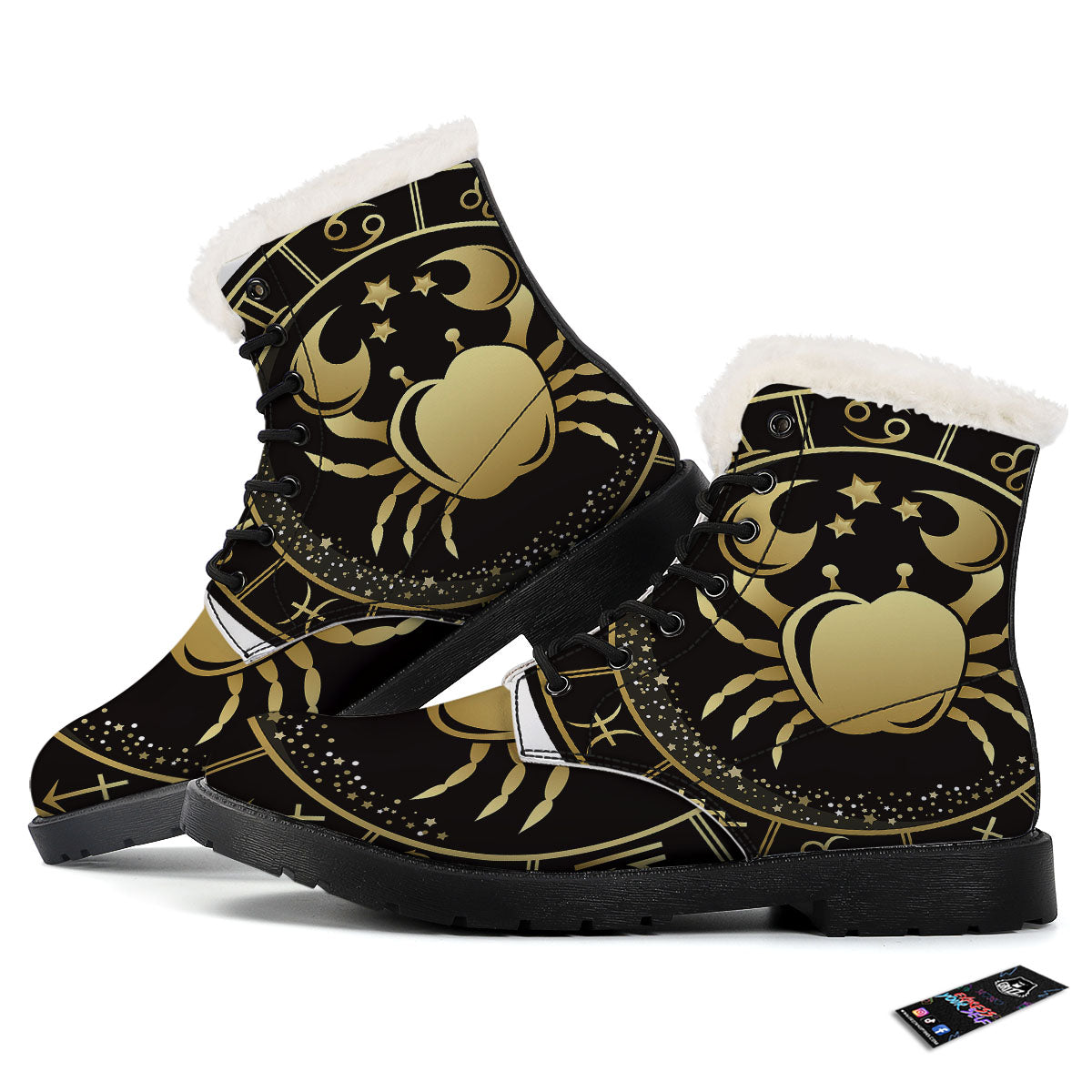 Cancer Sign Black And Gold Print Winter Boots-grizzshop