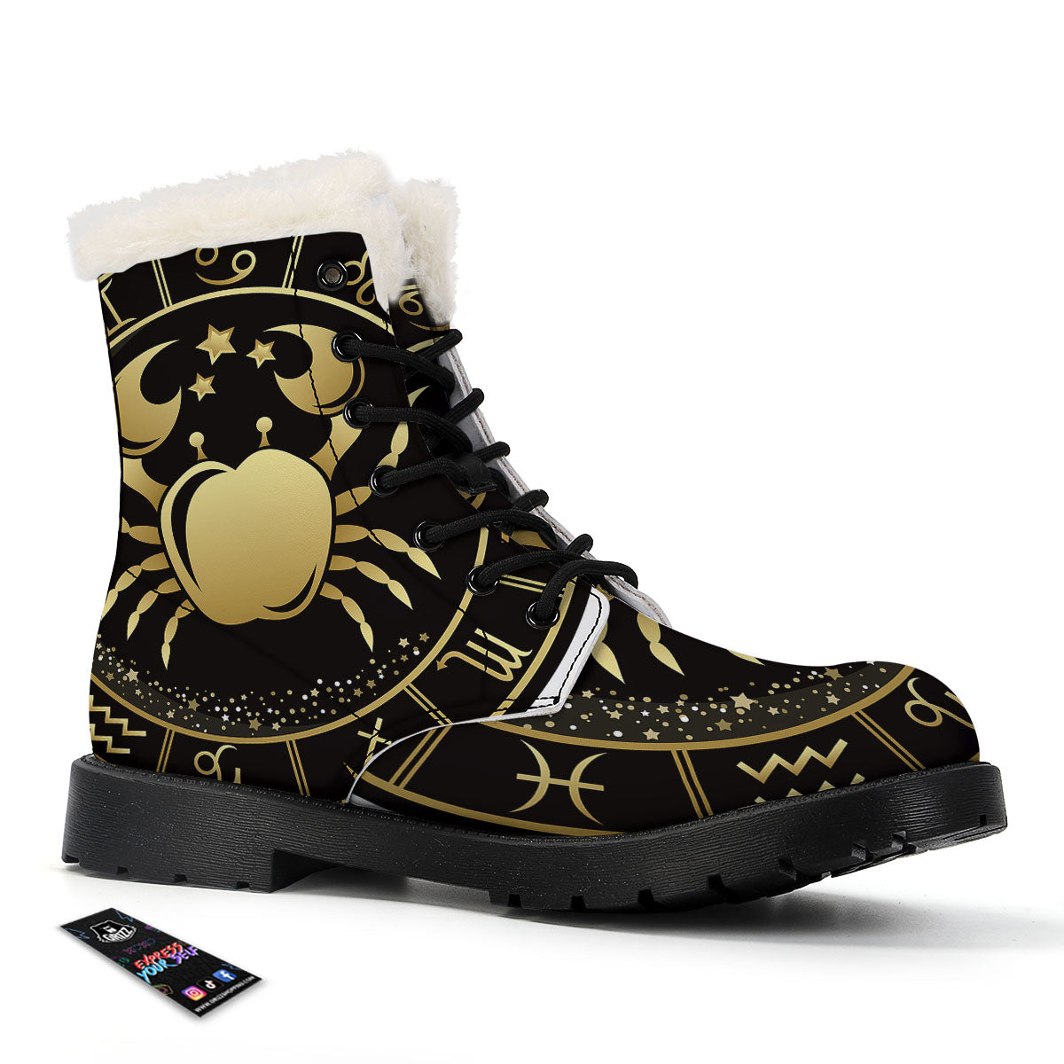 Cancer Sign Black And Gold Print Winter Boots-grizzshop