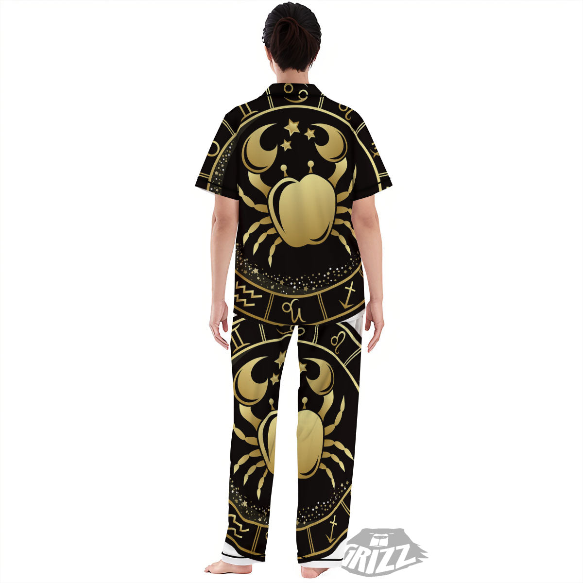 Cancer Sign Black And Gold Print Women's Pajamas Set-grizzshop