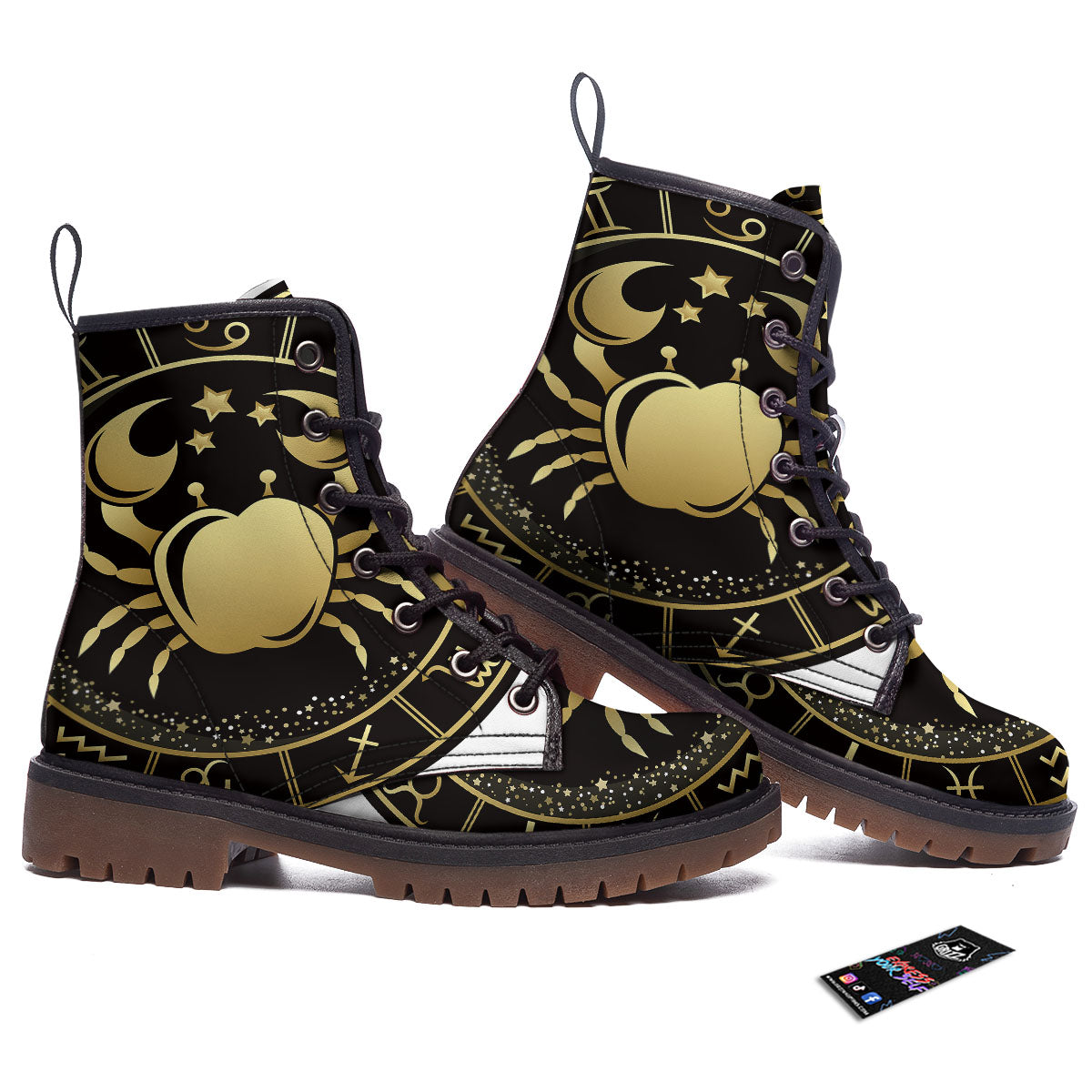 Cancer Sign Black And Gold Print Work Boots-grizzshop