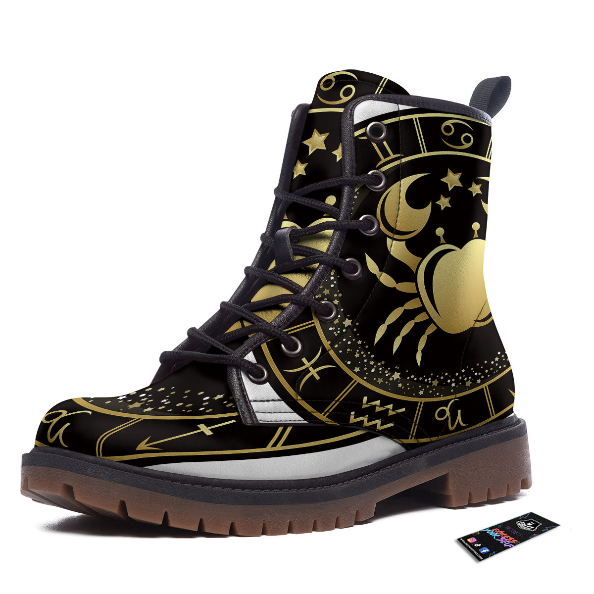 Cancer Sign Black And Gold Print Work Boots-grizzshop