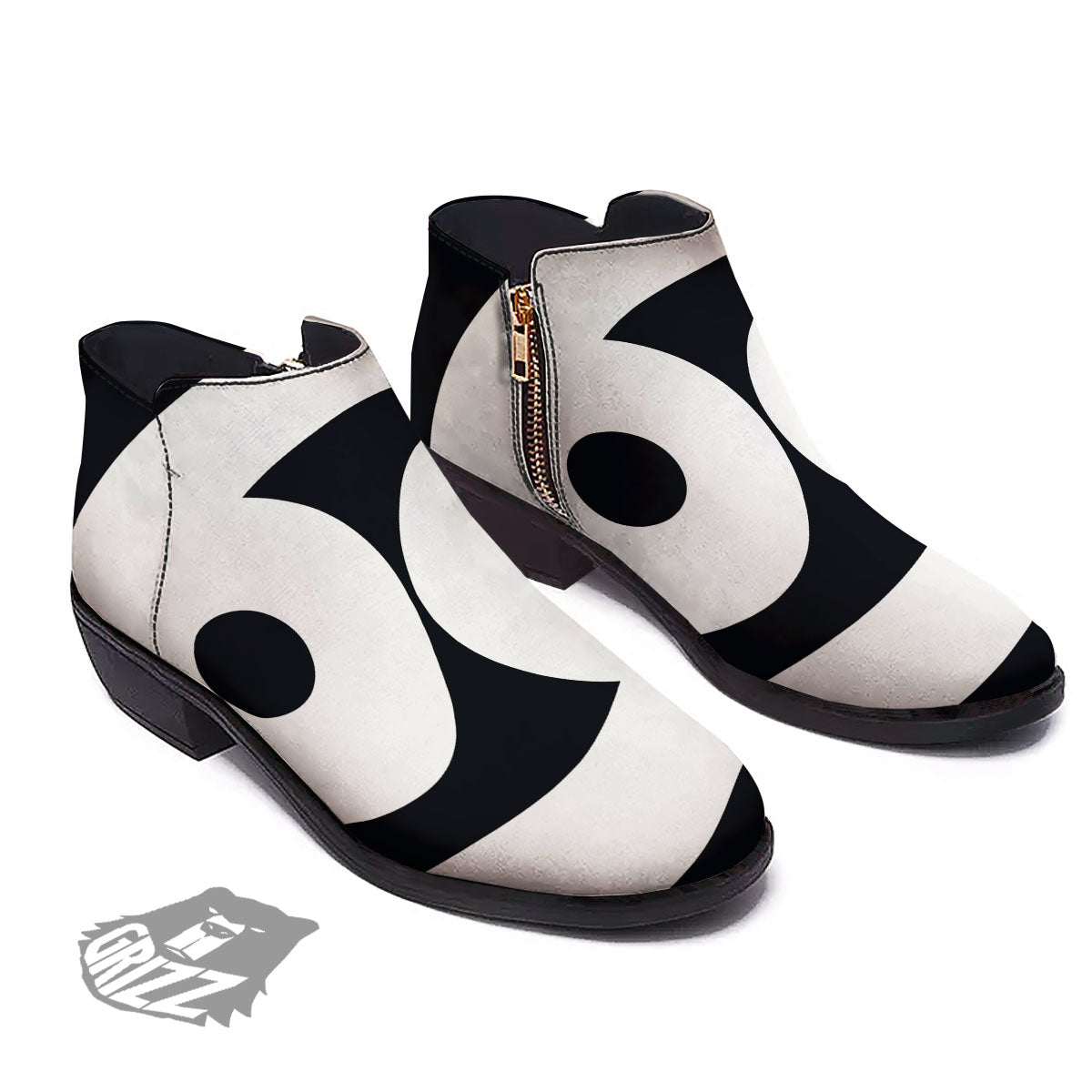 Cancer Sign White And Black Print Ankle Boots-grizzshop
