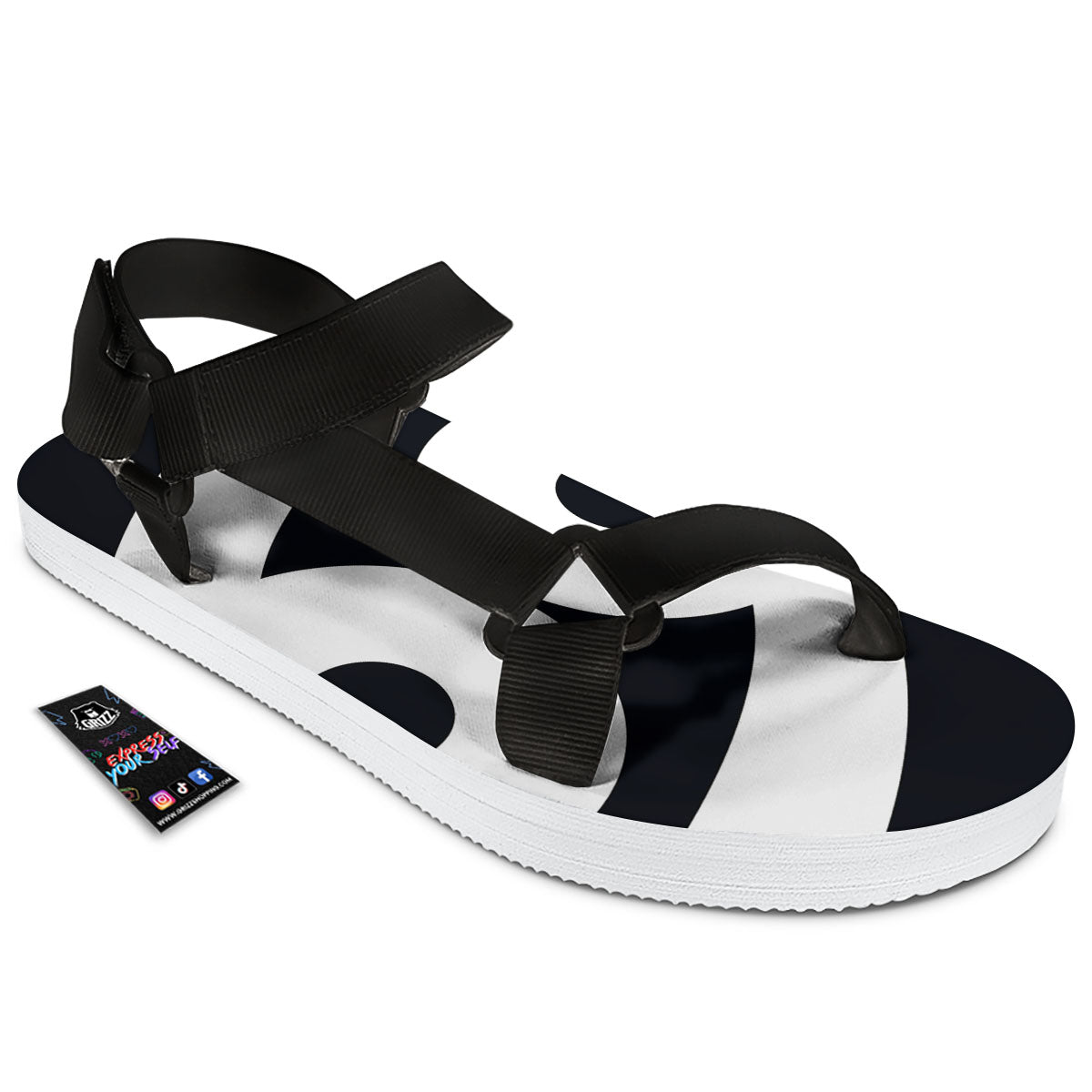 Cancer Sign White And Black Print Black Open Toe Sandals-grizzshop