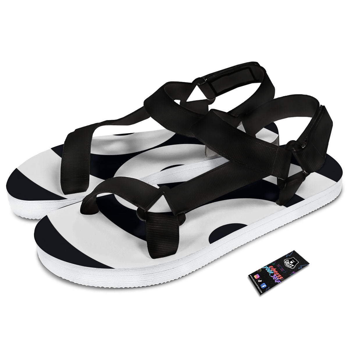Cancer Sign White And Black Print Black Open Toe Sandals-grizzshop