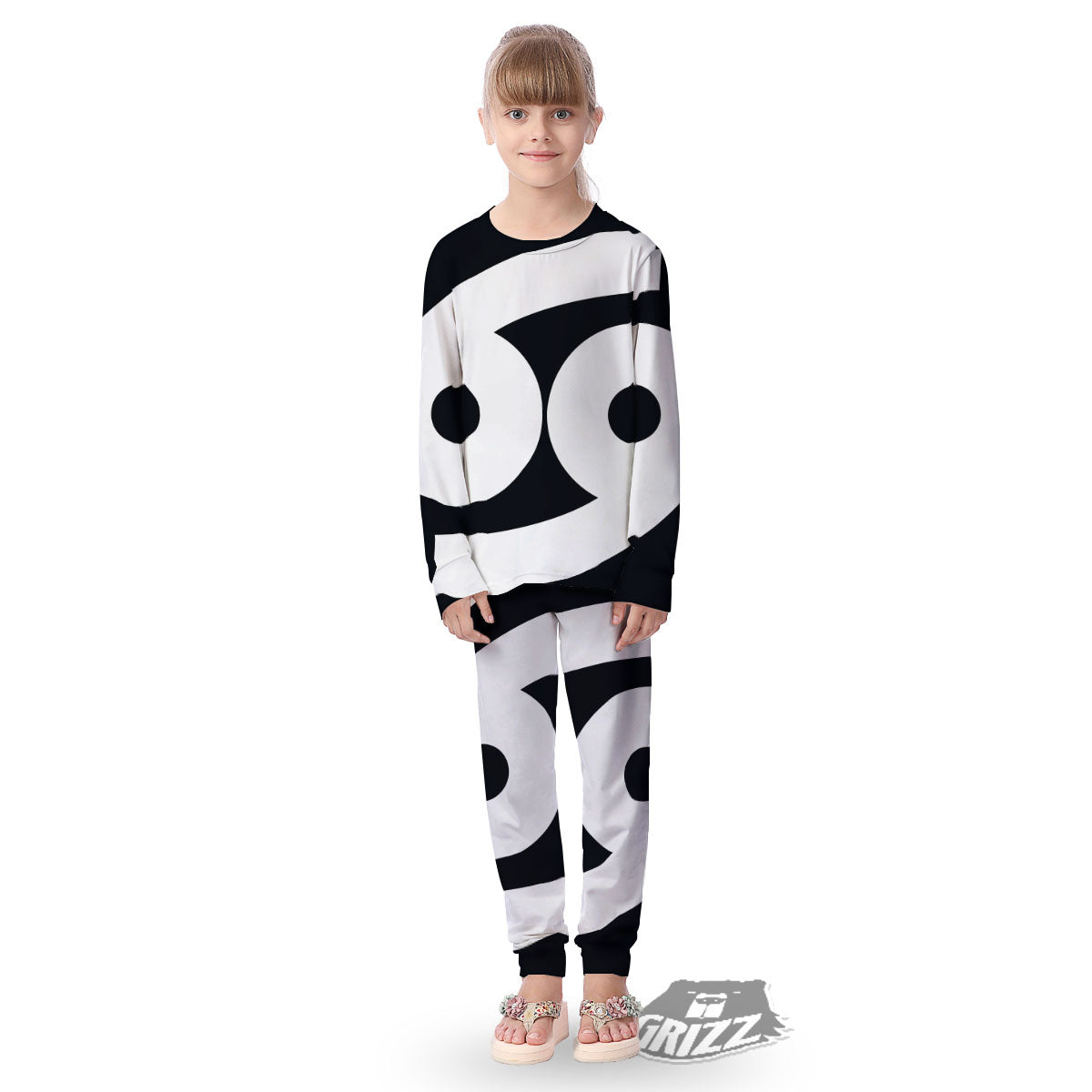 Cancer Sign White And Black Print Kid's Pajamas-grizzshop