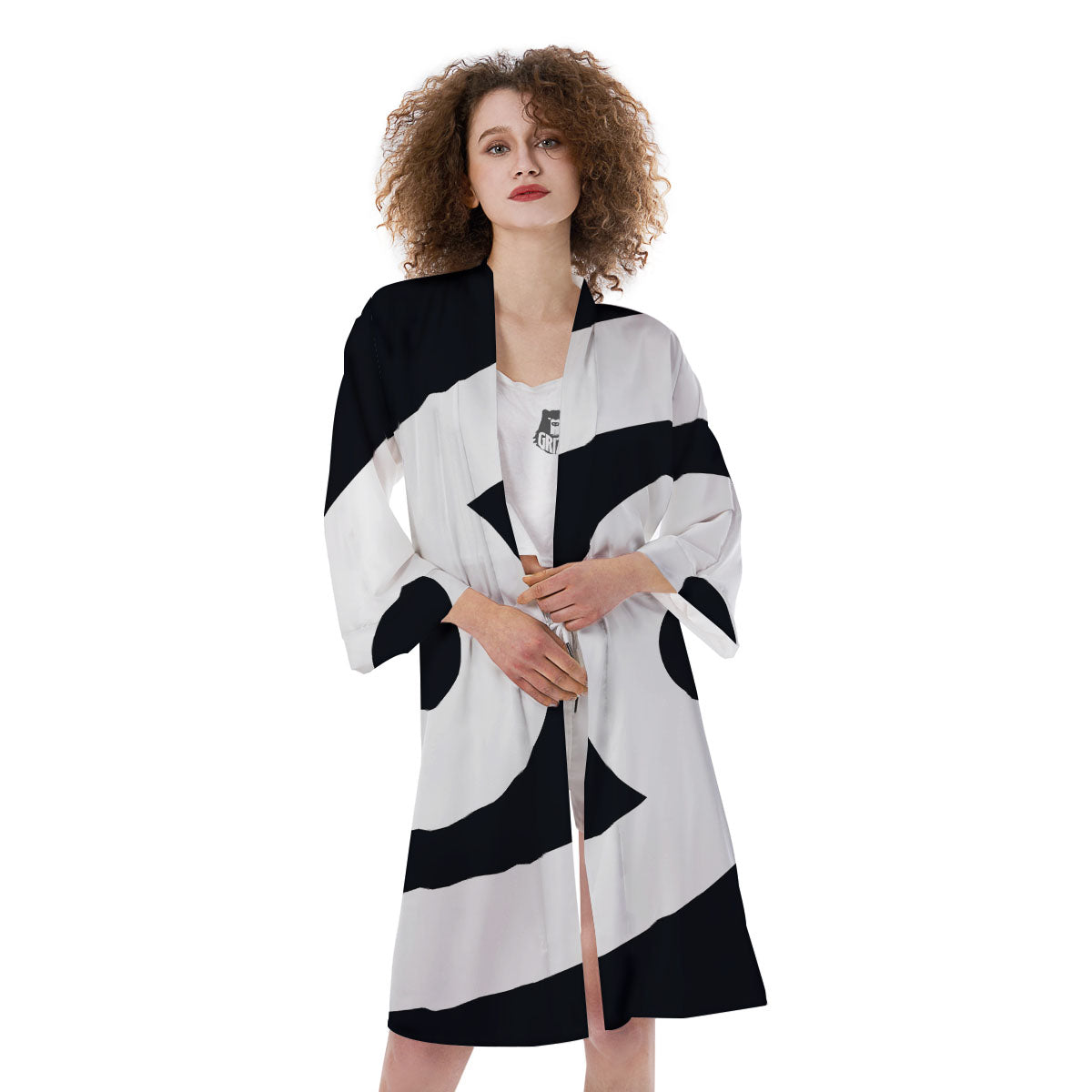 Cancer Sign White And Black Print Kimono-grizzshop