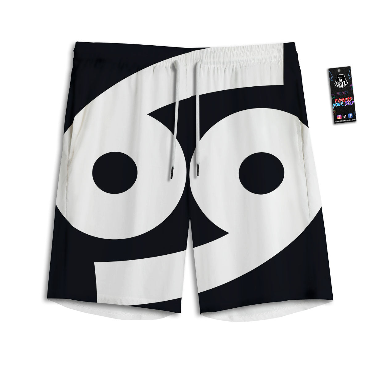 Cancer Sign White And Black Print Men's Athletic Shorts