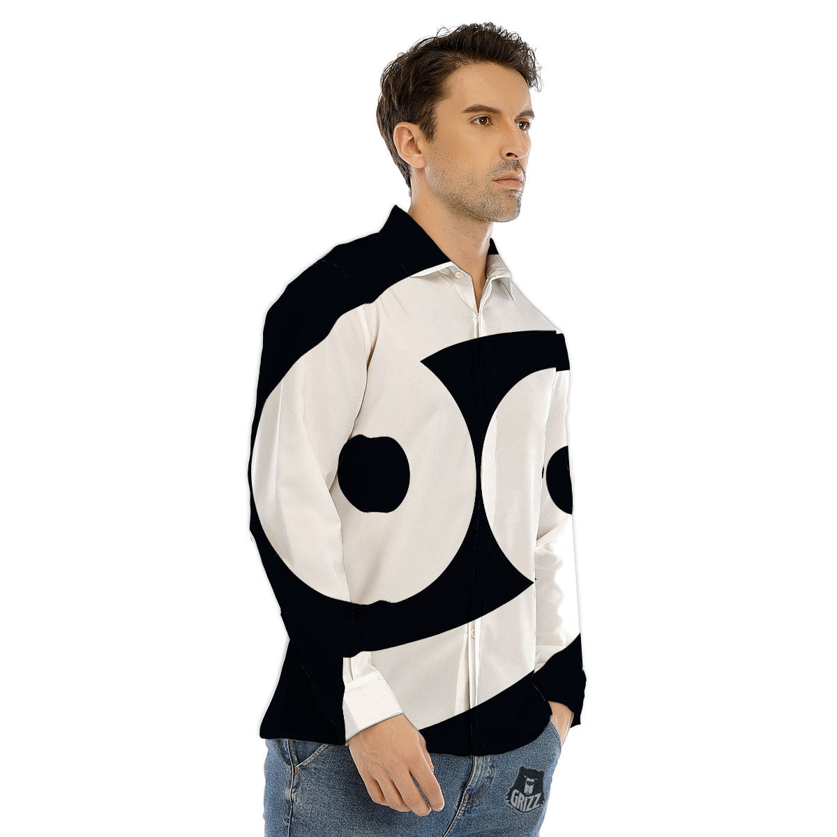 Cancer Sign White And Black Print Men's Dress Shirts-grizzshop