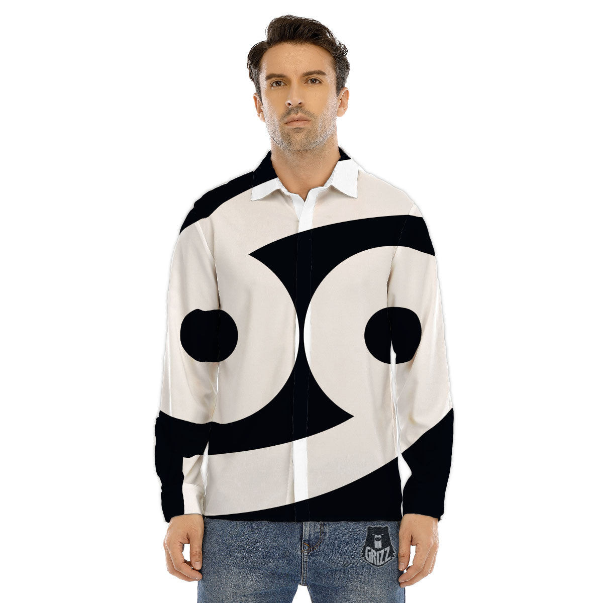 Cancer Sign White And Black Print Men's Dress Shirts-grizzshop