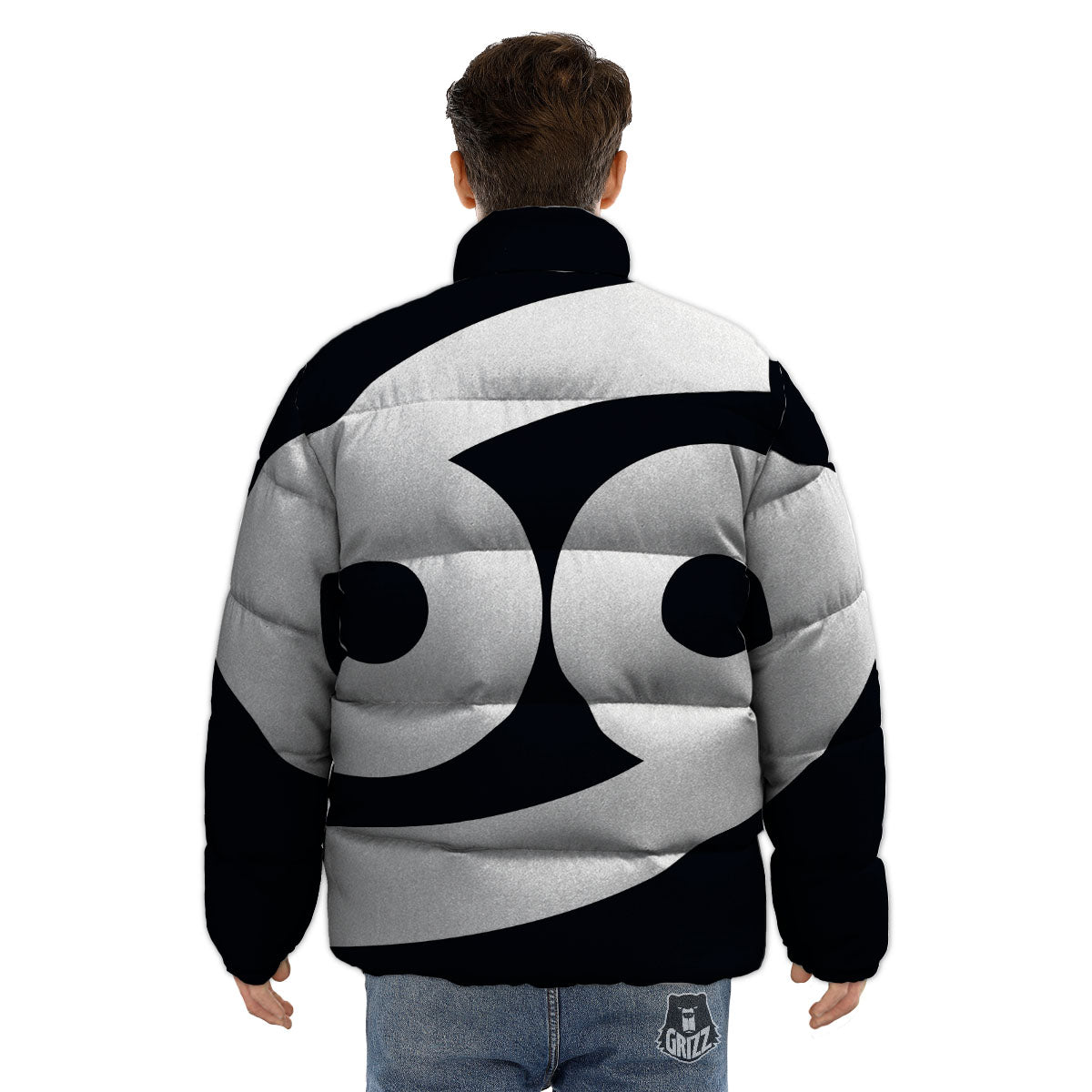 Cancer Sign White And Black Print Puffer Jacket-grizzshop