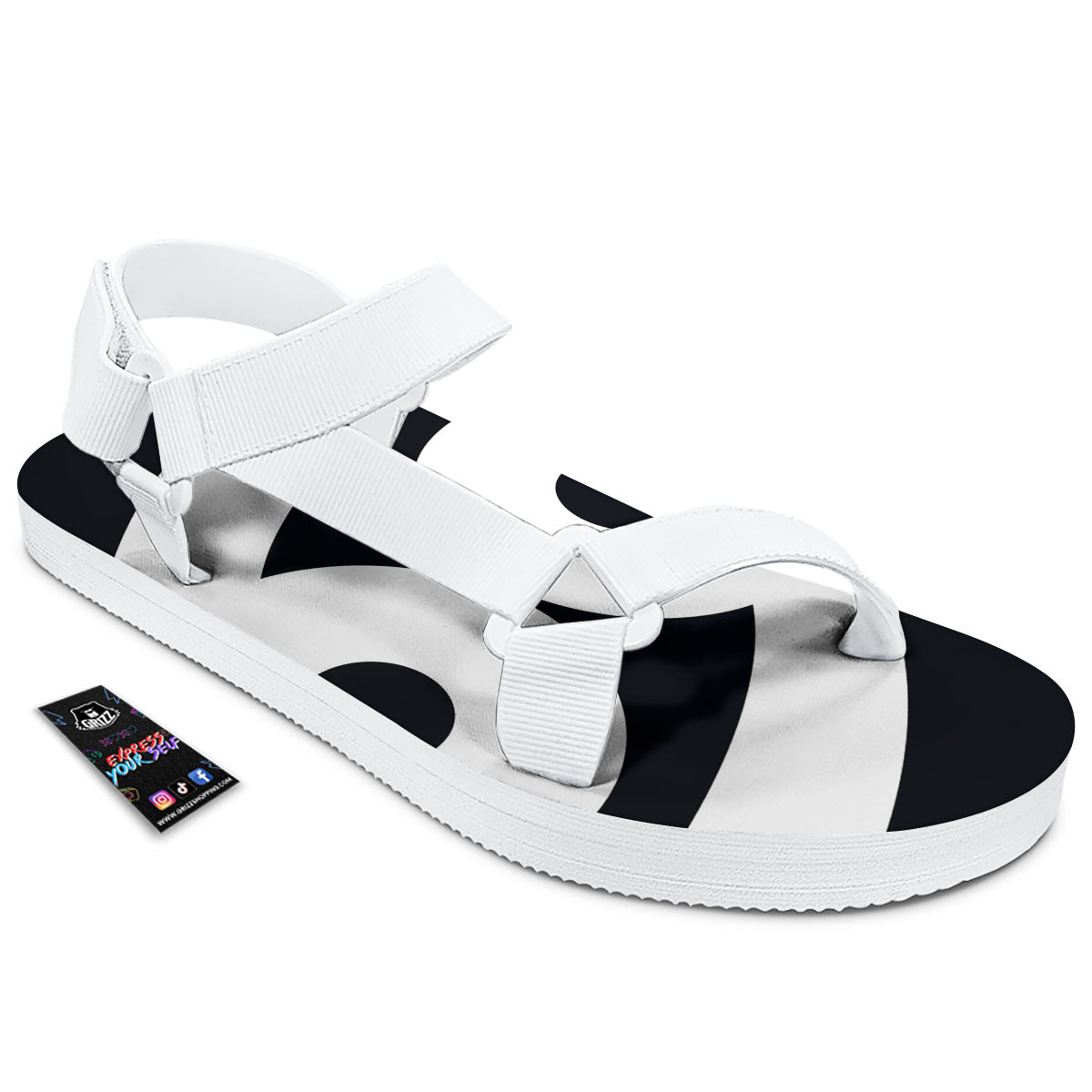 Cancer Sign White And Black Print White Open Toe Sandals-grizzshop