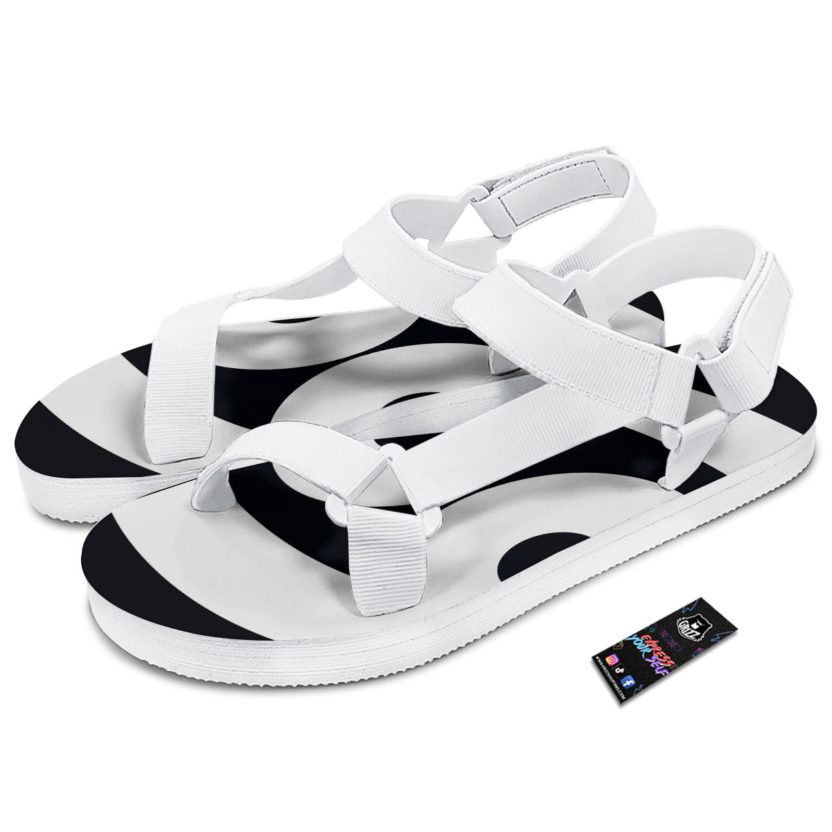Cancer Sign White And Black Print White Open Toe Sandals-grizzshop