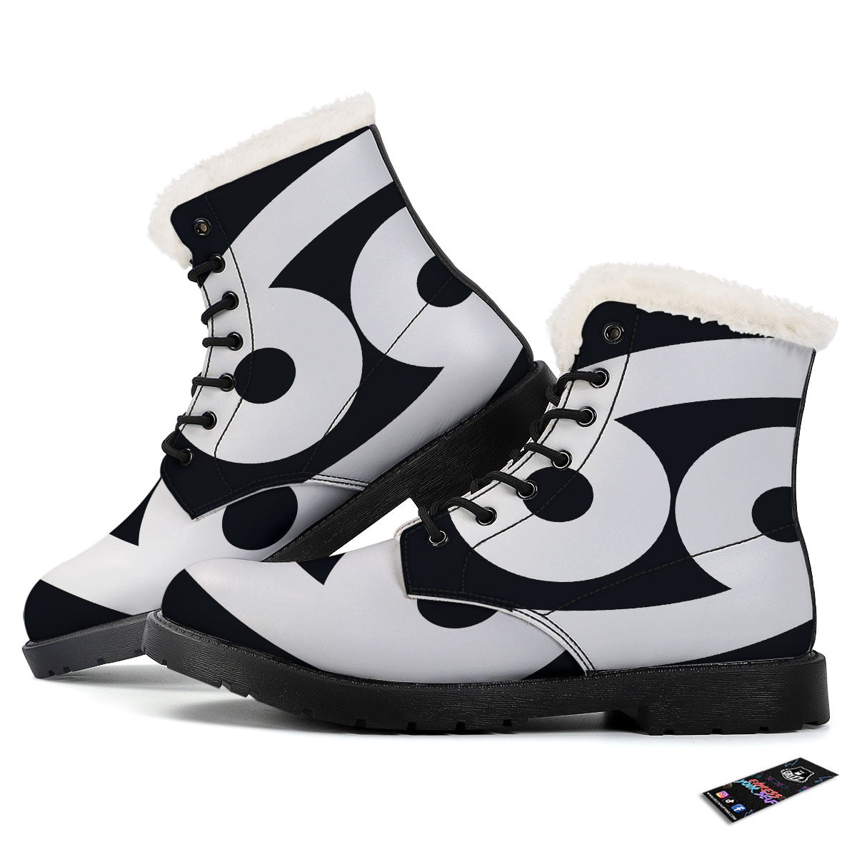Cancer Sign White And Black Print Winter Boots-grizzshop