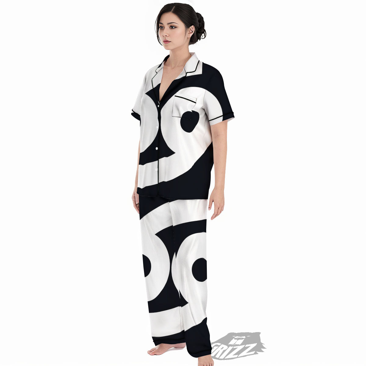 Cancer Sign White And Black Print Women's Pajamas Set-grizzshop