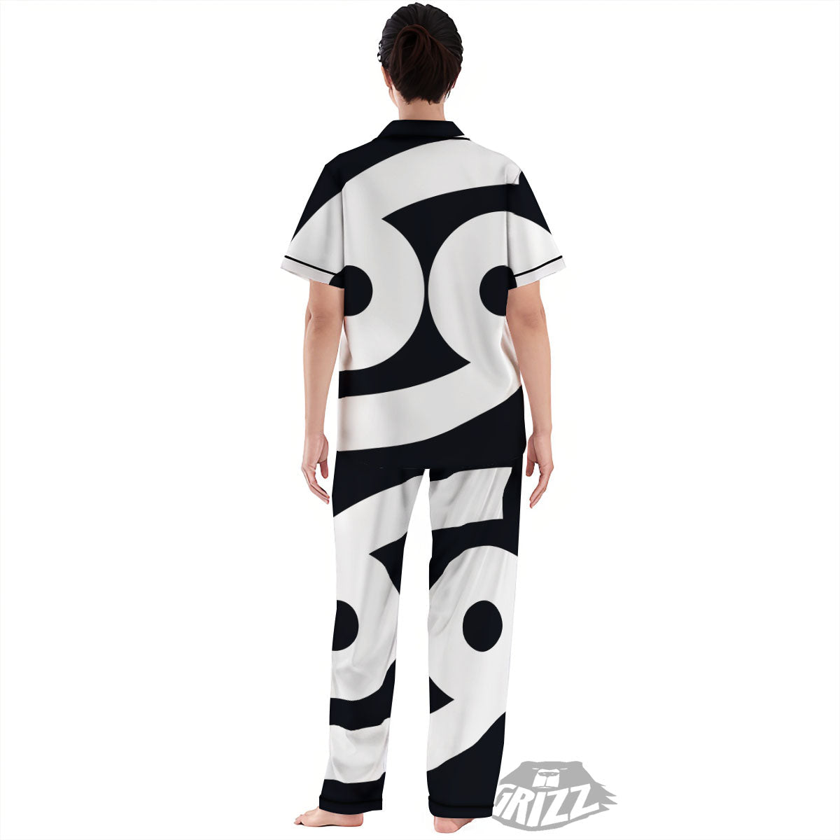 Cancer Sign White And Black Print Women's Pajamas Set-grizzshop