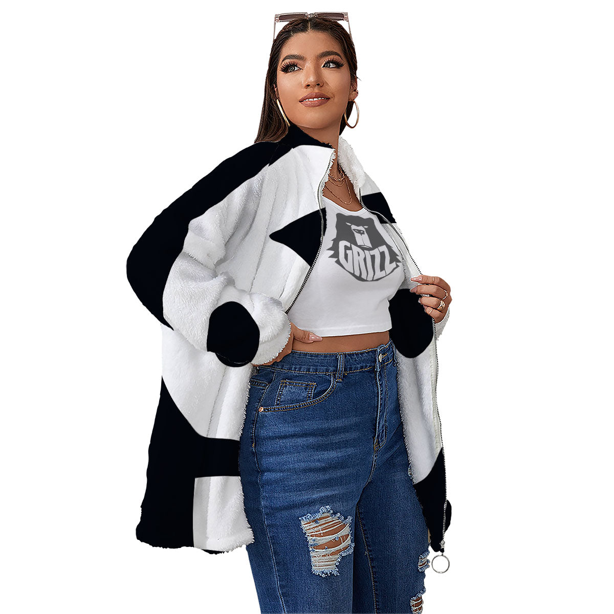 Cancer Sign White And Black Print Women's Sherpa Jacket-grizzshop