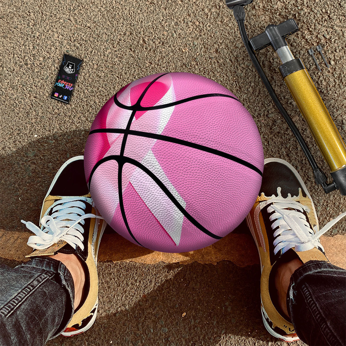 Cancer Breast Little Ribbon Print Basketball
