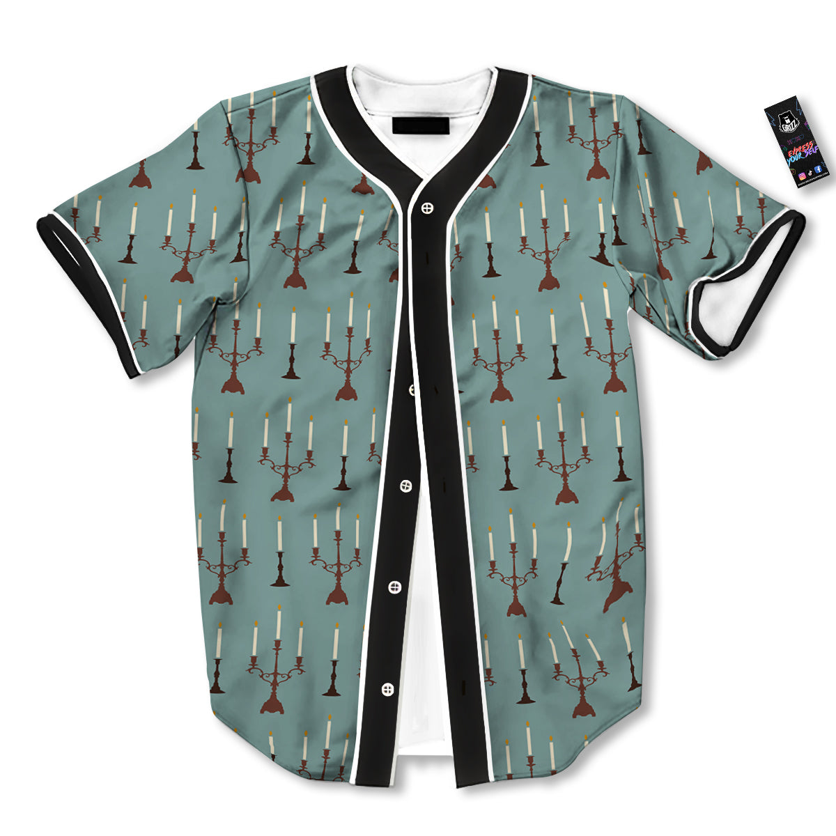 Candle Vintage Print Pattern Baseball Jersey-grizzshop
