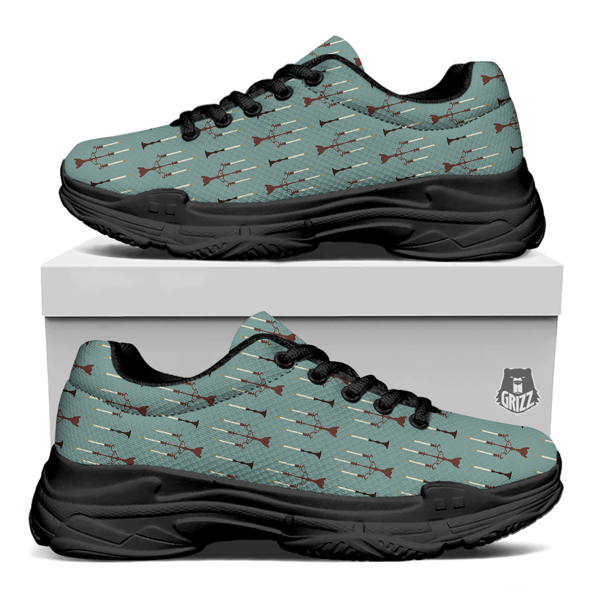 Candle Vintage Print Pattern Black Chunky Shoes-grizzshop