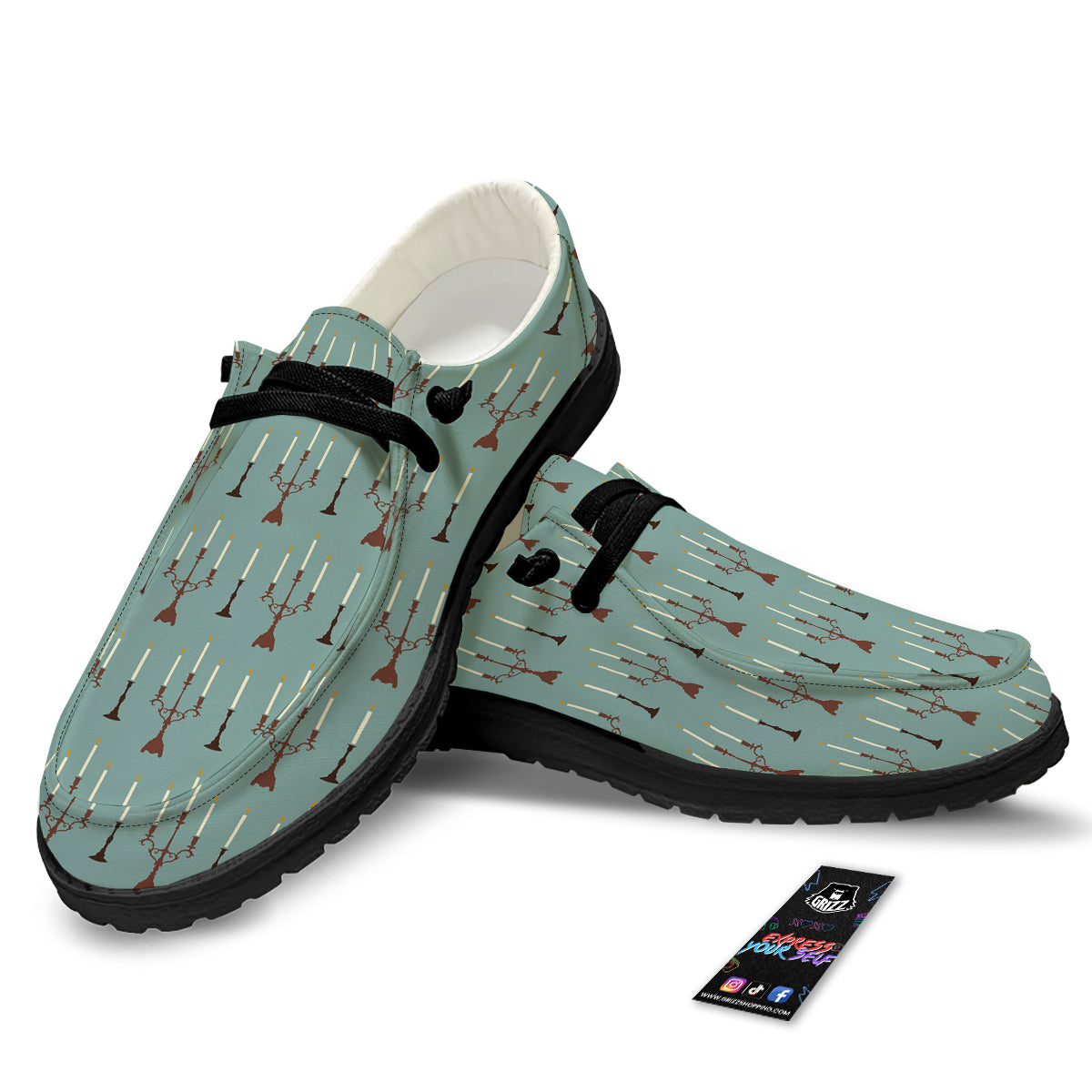 Candle Vintage Print Pattern Black Loafers-grizzshop