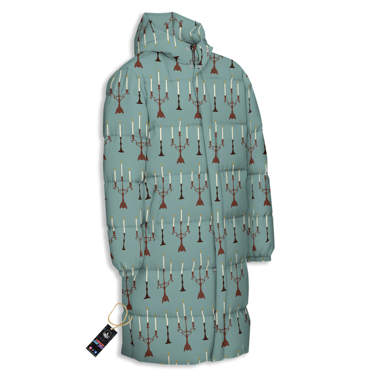 Candle Vintage Print Pattern Long Down Jacket-grizzshop