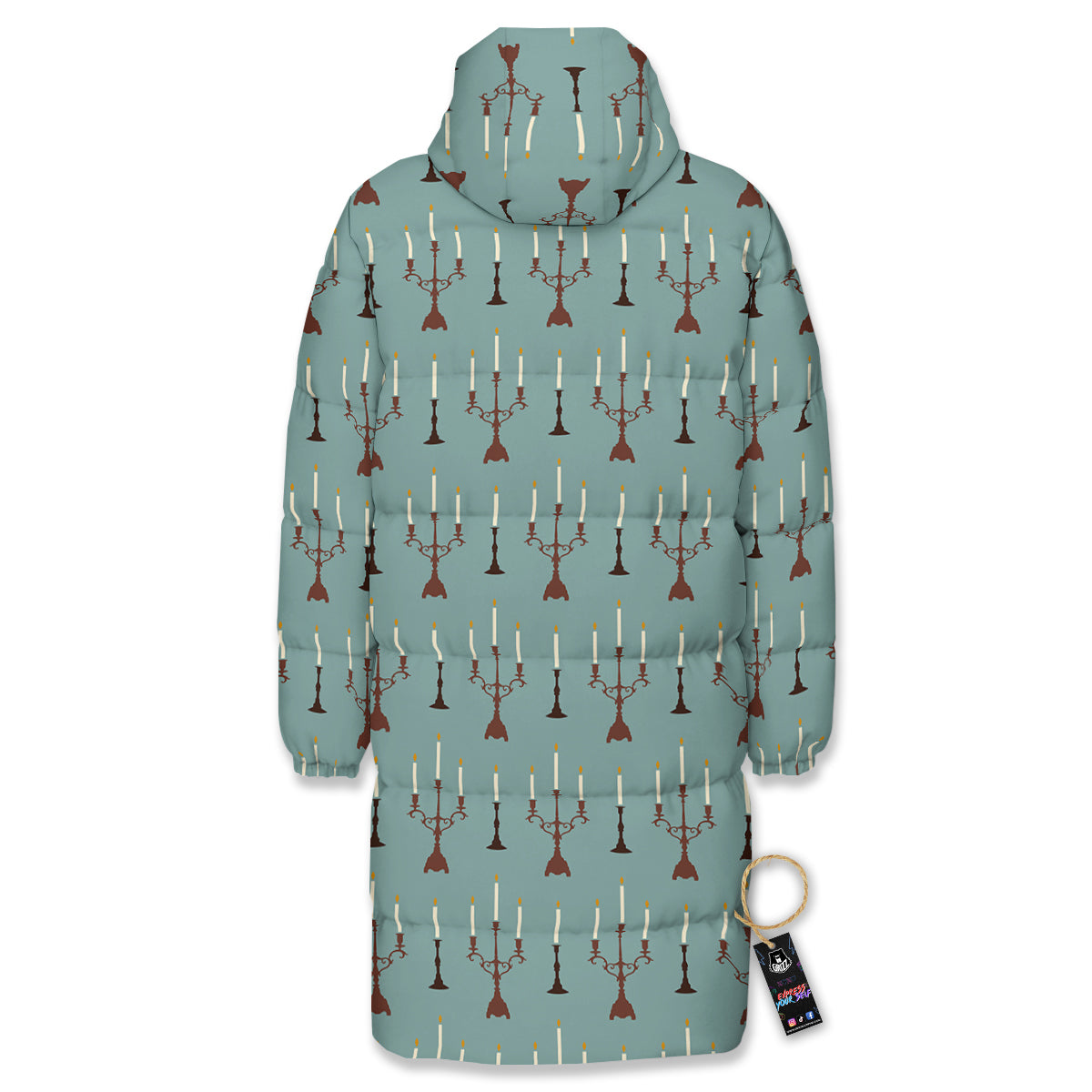 Candle Vintage Print Pattern Long Down Jacket-grizzshop
