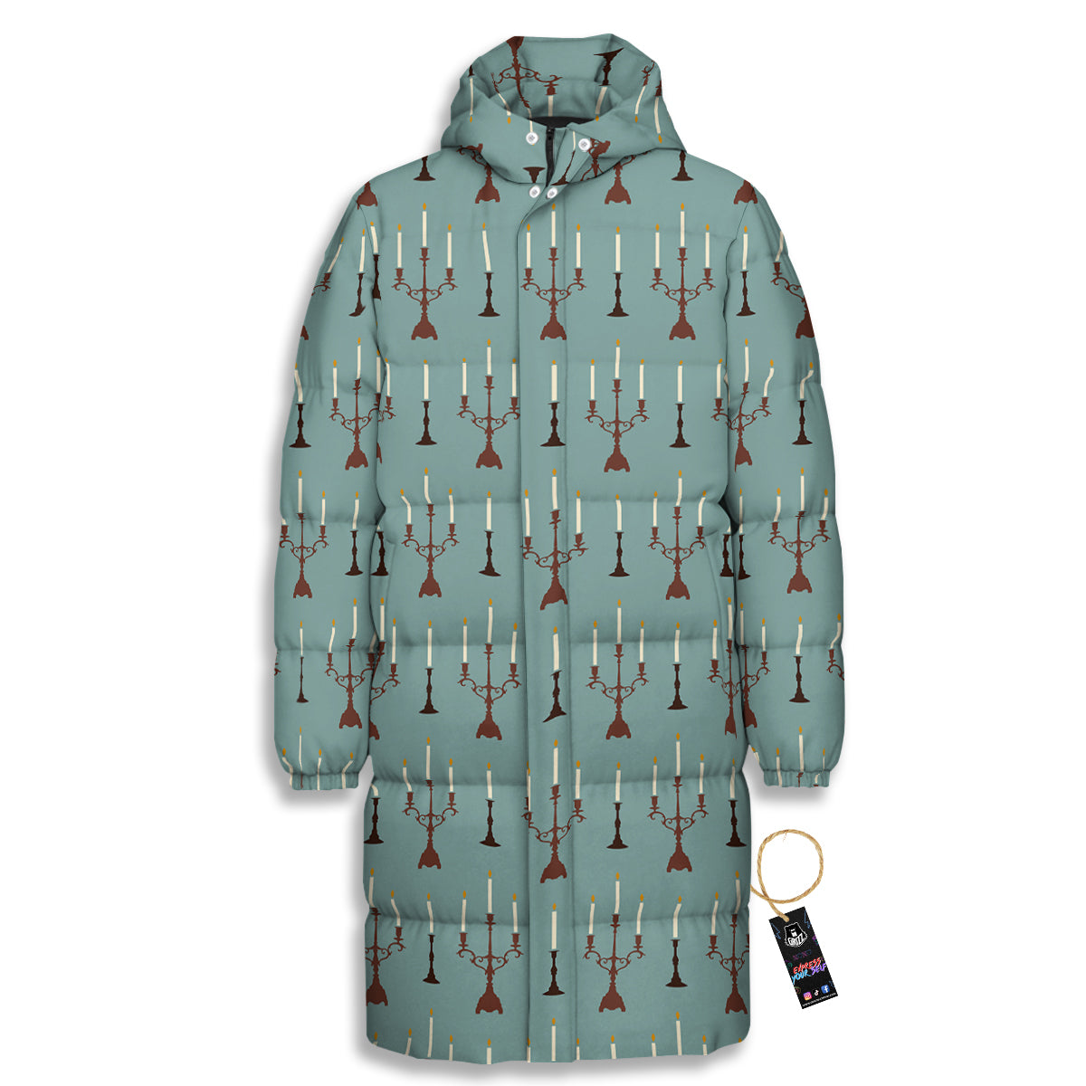 Candle Vintage Print Pattern Long Down Jacket-grizzshop