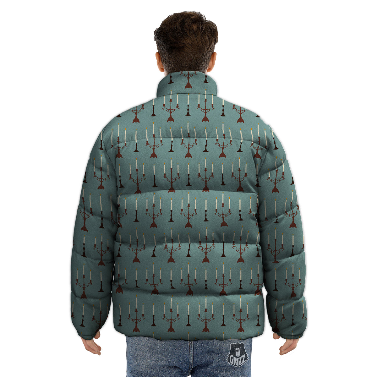 Candle Vintage Print Pattern Puffer Jacket-grizzshop