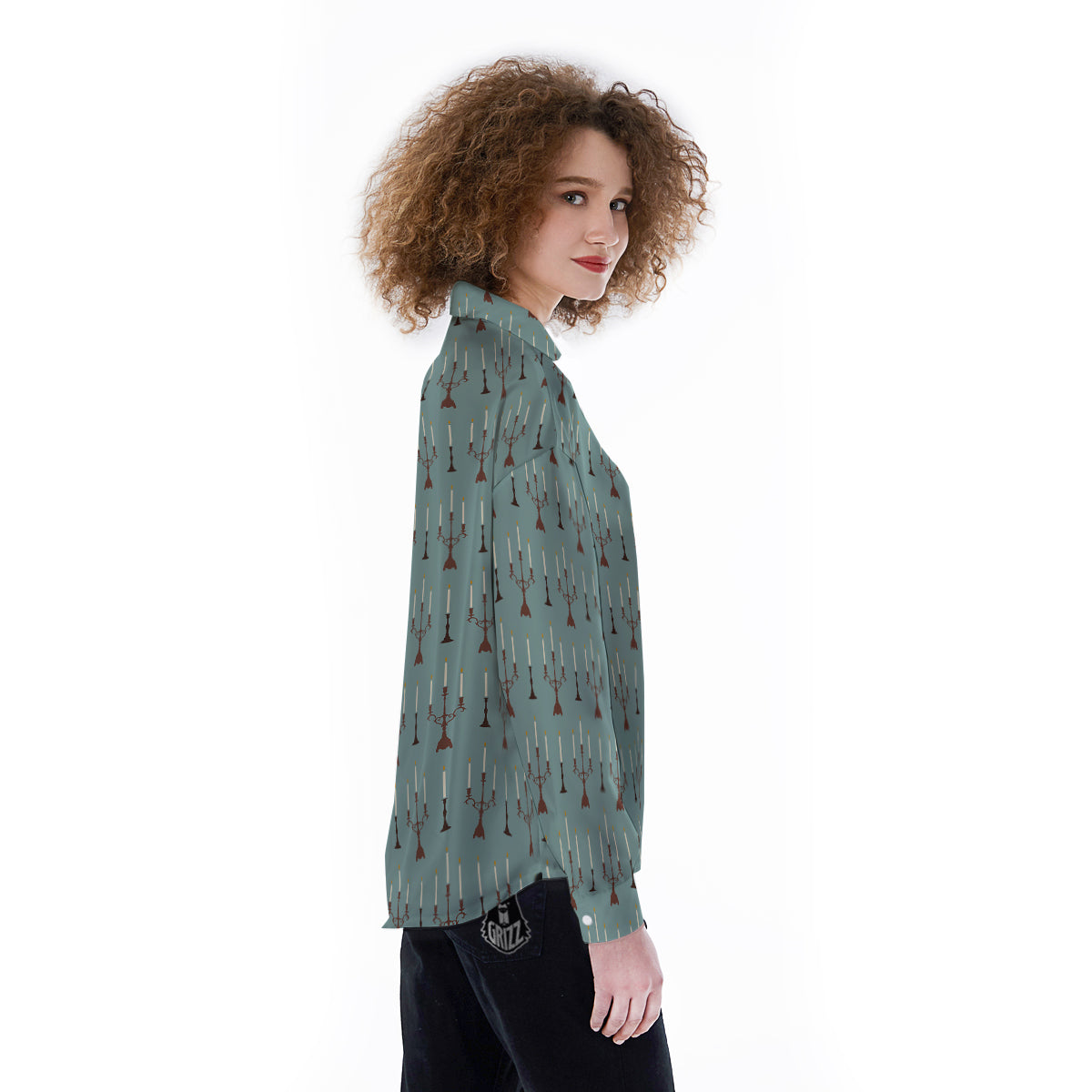 Candle Vintage Print Pattern Women's Long Sleeve Shirts-grizzshop