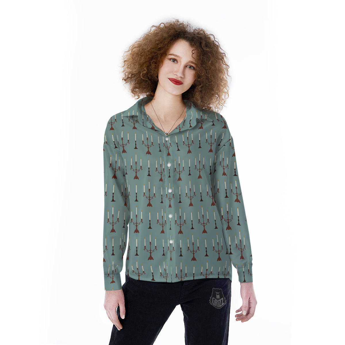Candle Vintage Print Pattern Women's Long Sleeve Shirts-grizzshop