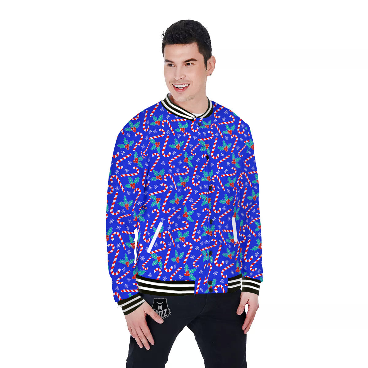 Candy And Christmas Berry Print Pattern Baseball Jacket-grizzshop