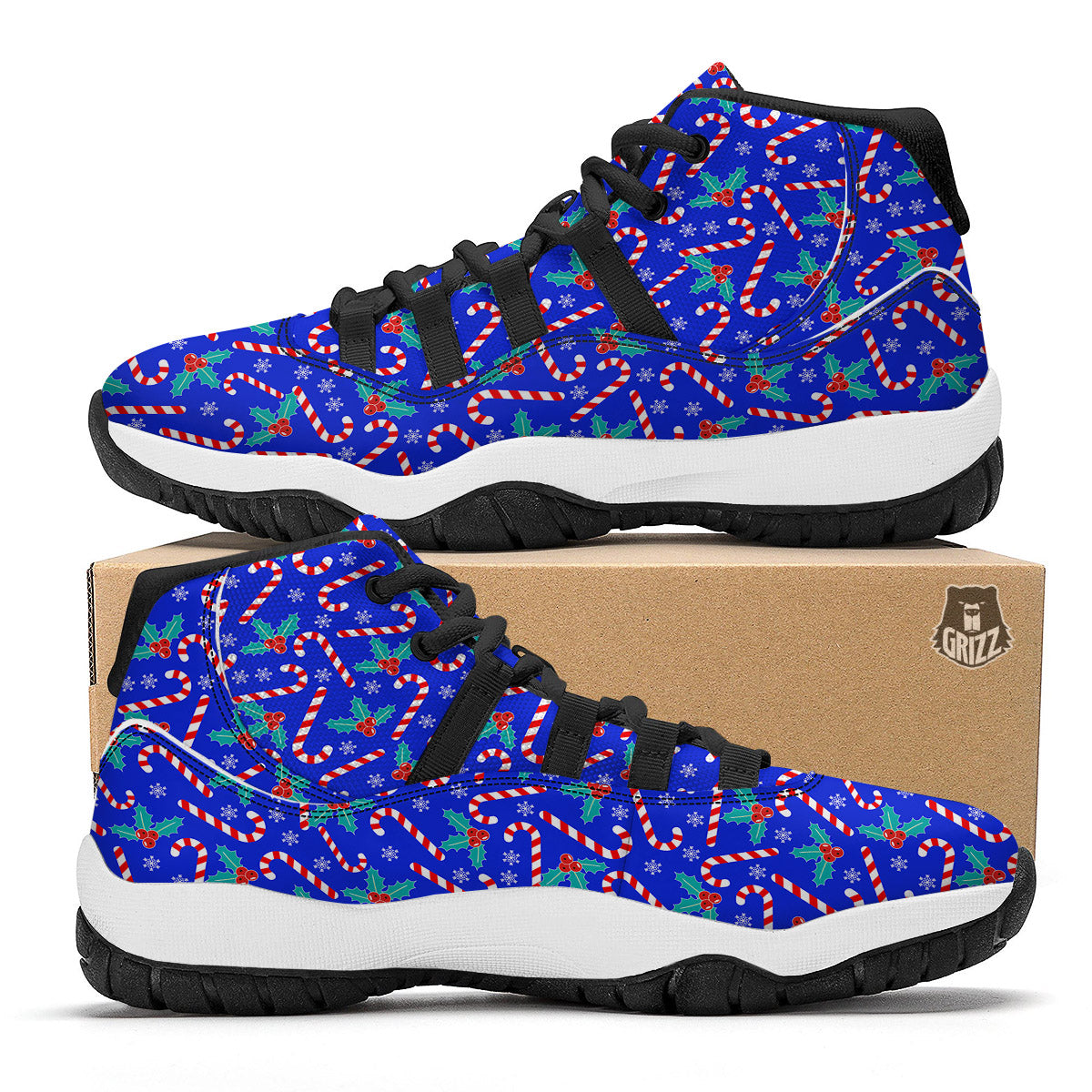 Candy And Christmas Berry Print Pattern Black Bball Shoes-grizzshop