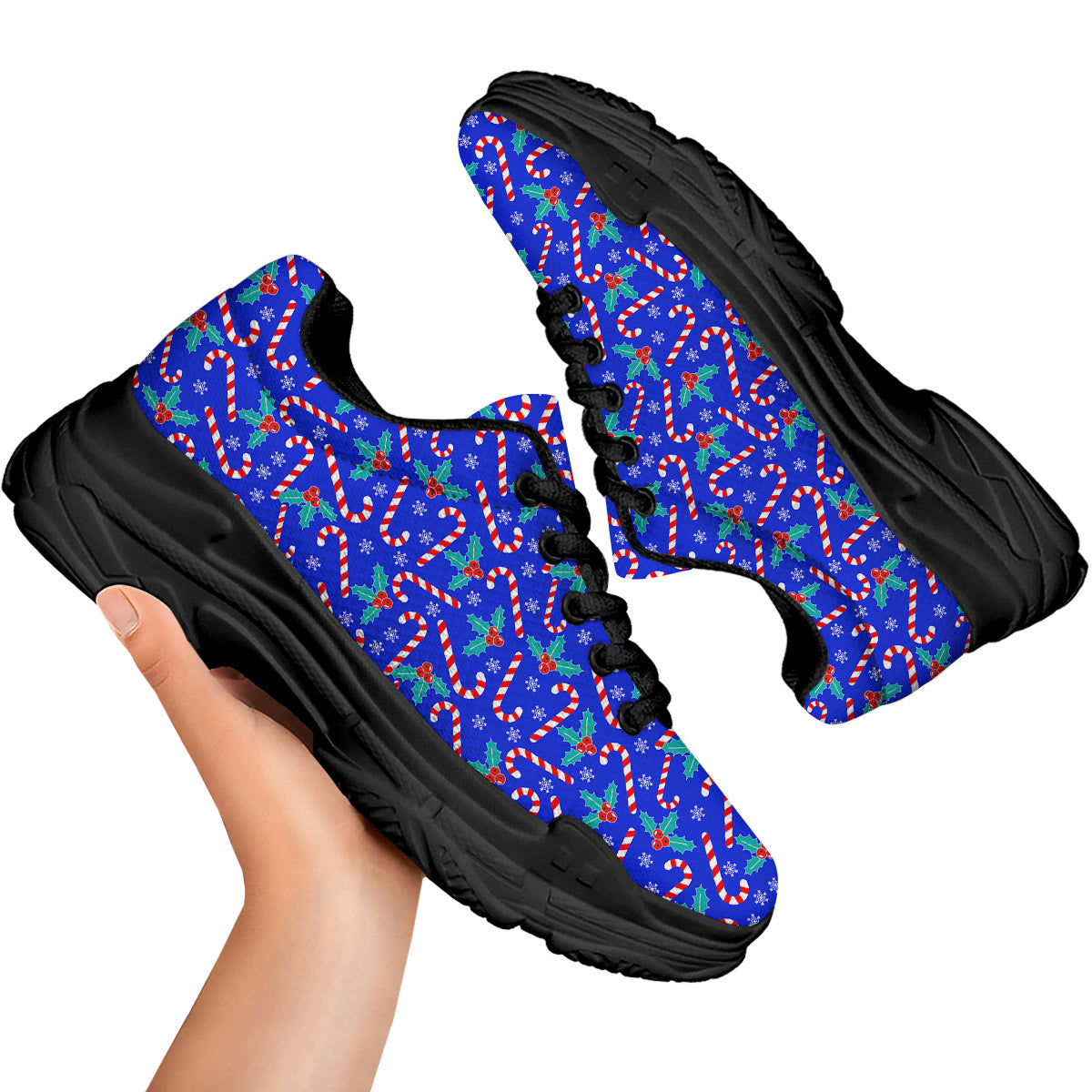 Candy And Christmas Berry Print Pattern Black Chunky Shoes-grizzshop