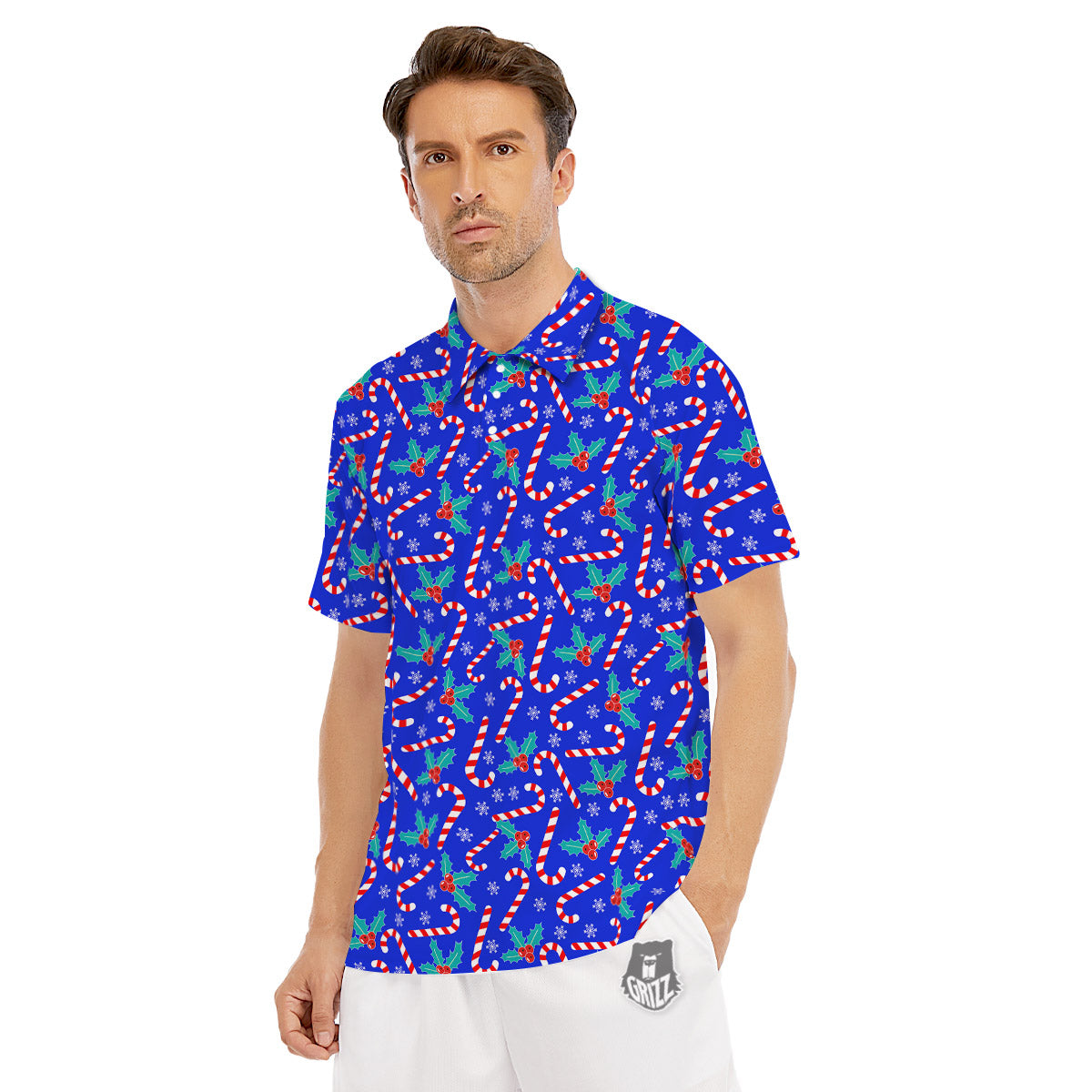 Candy And Christmas Berry Print Pattern Men's Golf Shirts-grizzshop