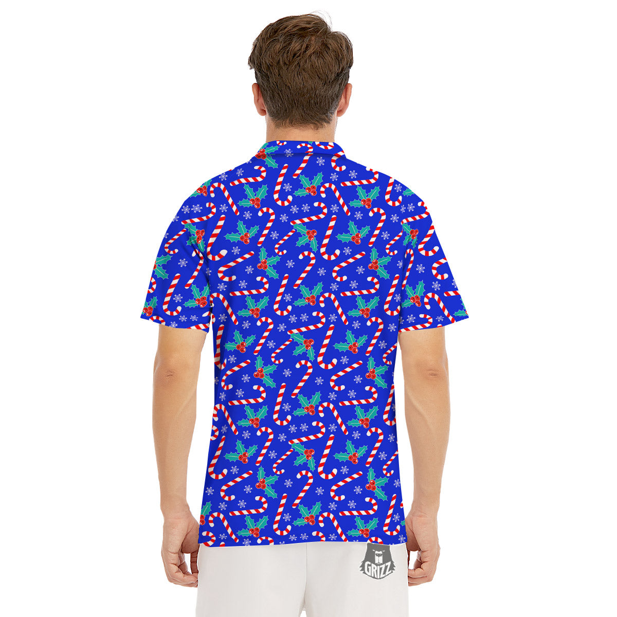 Candy And Christmas Berry Print Pattern Men's Golf Shirts-grizzshop